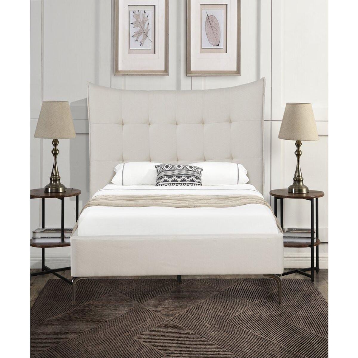 Habitat et Jardin Lit double en tissu capitonné   Aspen  140 x 190 cm - Beige