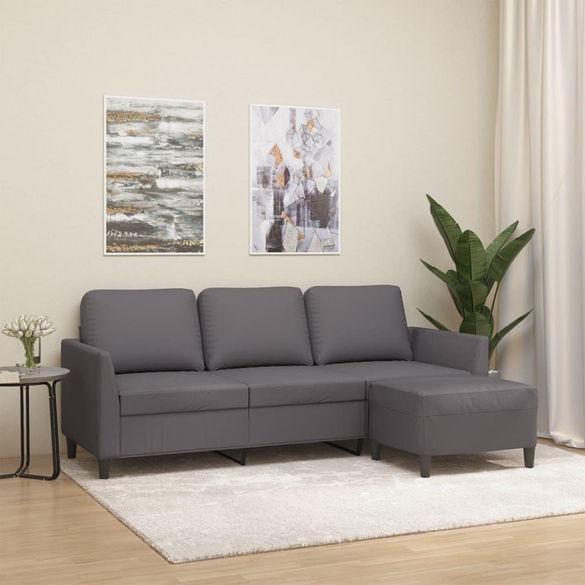 VIDAXL Canape a 3 places avec repose-pieds Gris 180 cm Similicuir