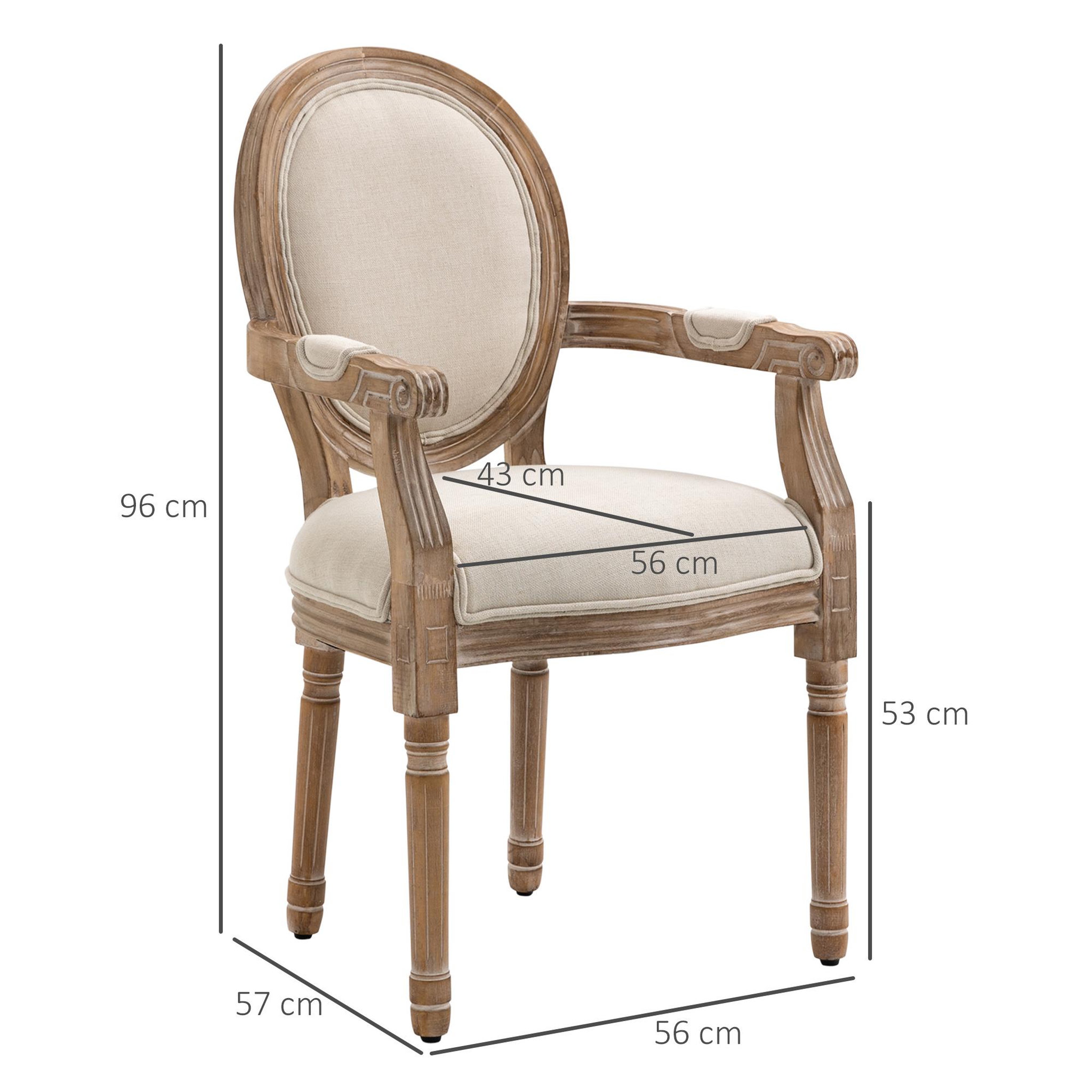 Voir la diapositive 3 : HOMCOM Chaise de salle à manger chaise de salon médaillon style Louis XVI bois hévéa patiné sculpté tissu beige