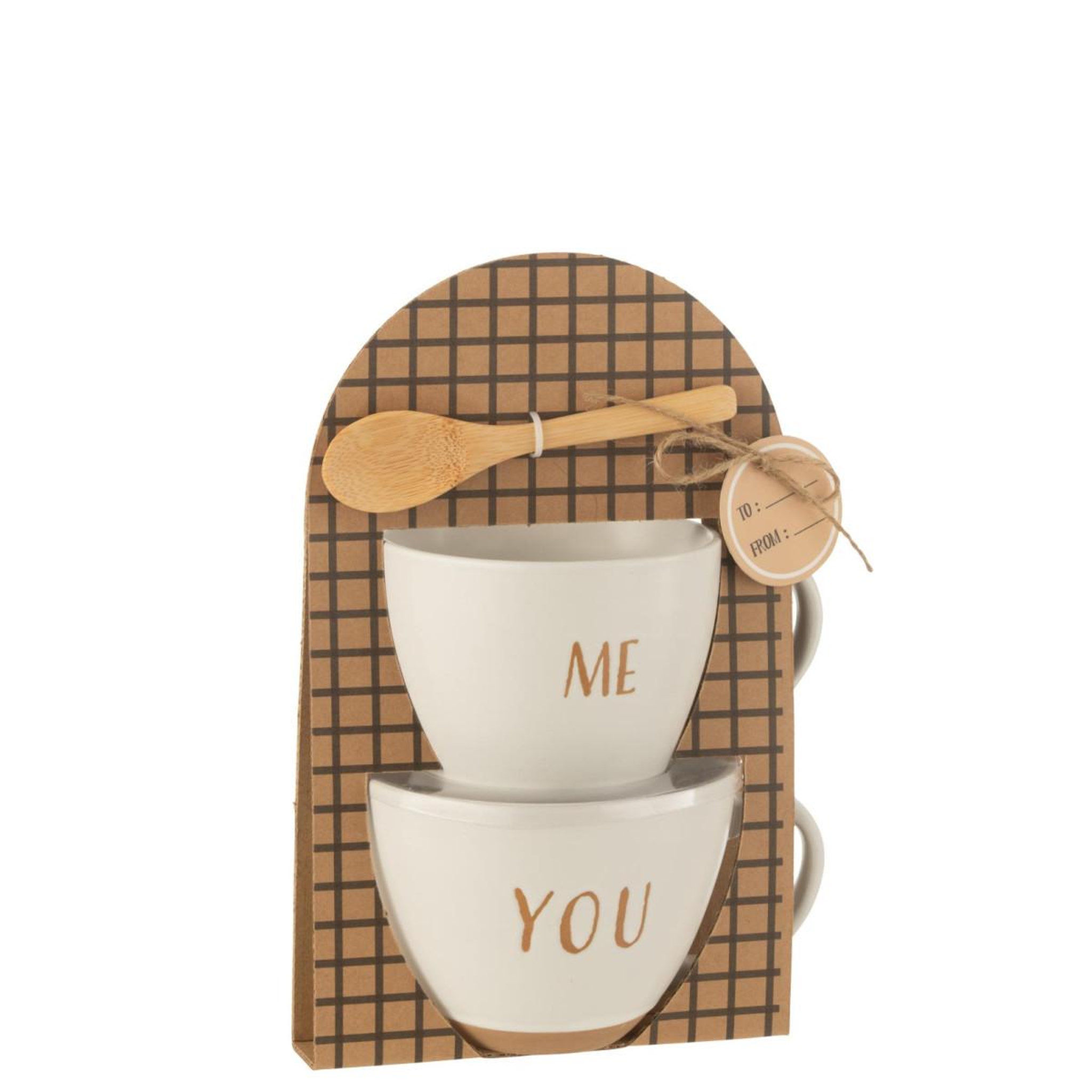 Voir la diapositive 2 : J-LINE Lot de 2 tasses avec cuillère  me you  24cm blanc