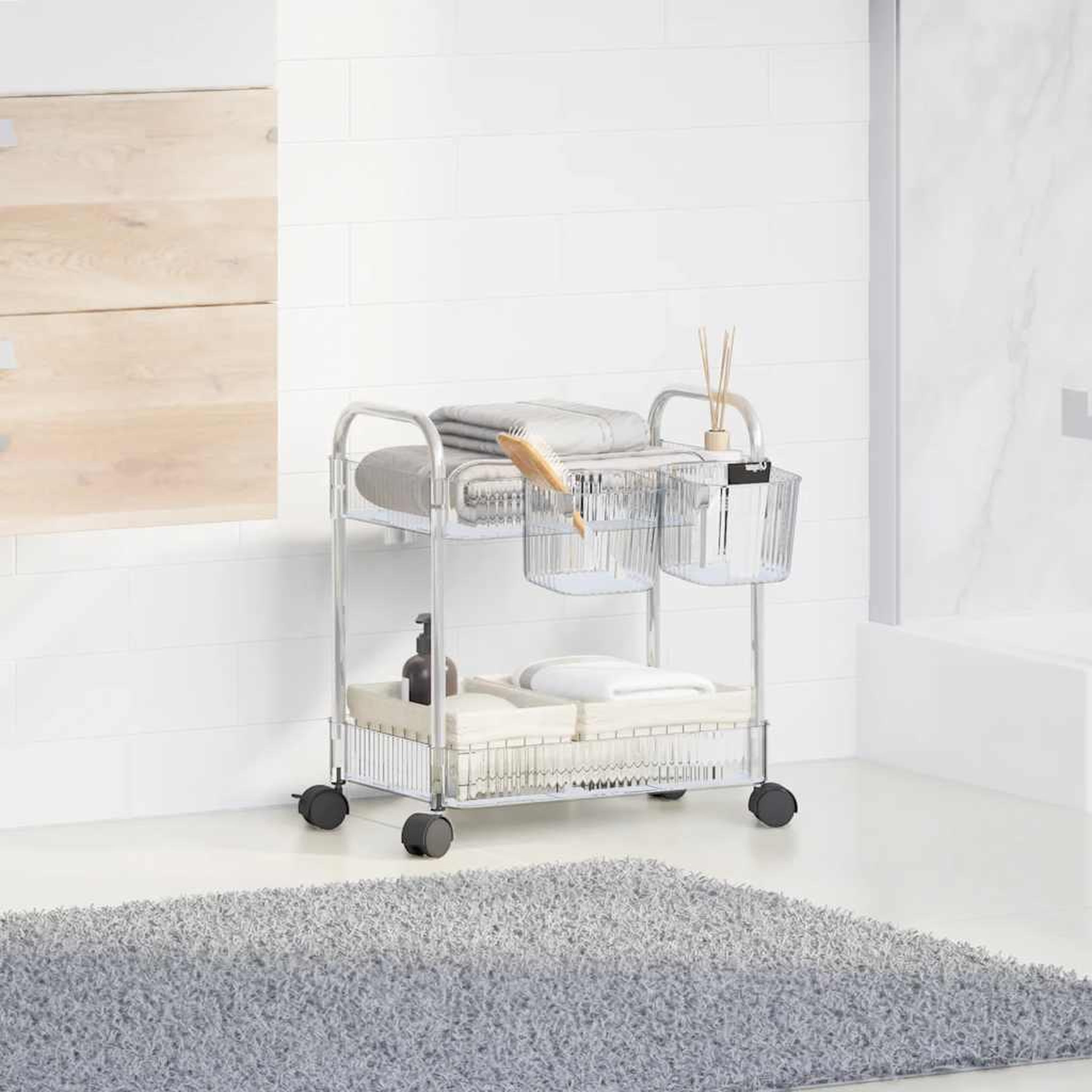 Voir la diapositive 3 : VIDAXL Chariot de rangement a 2 niveaux transparent acrylique