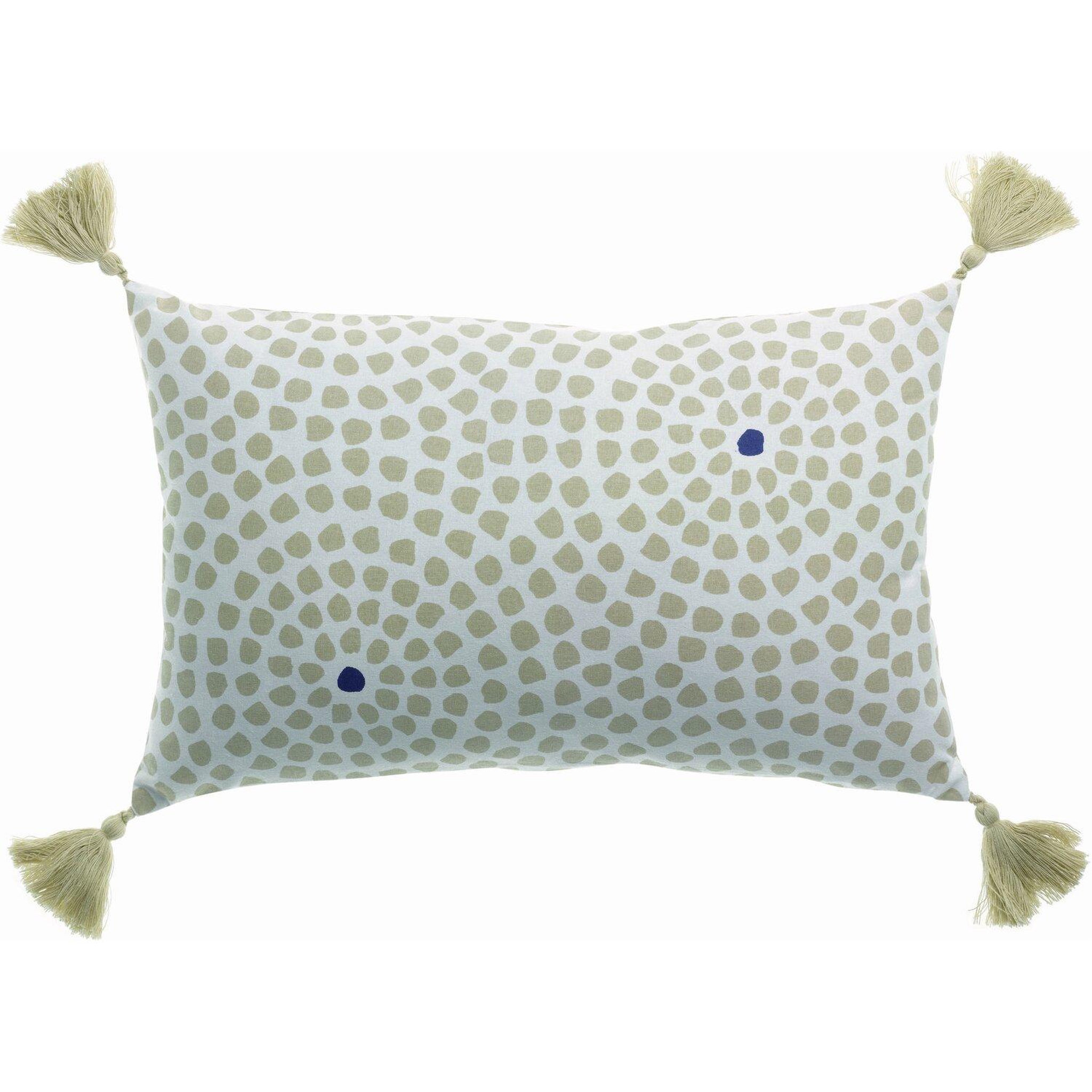 Voir la diapositive 1 : Les Ateliers du Linge Coussin jaita imprime reversible dehoussable avec pompons