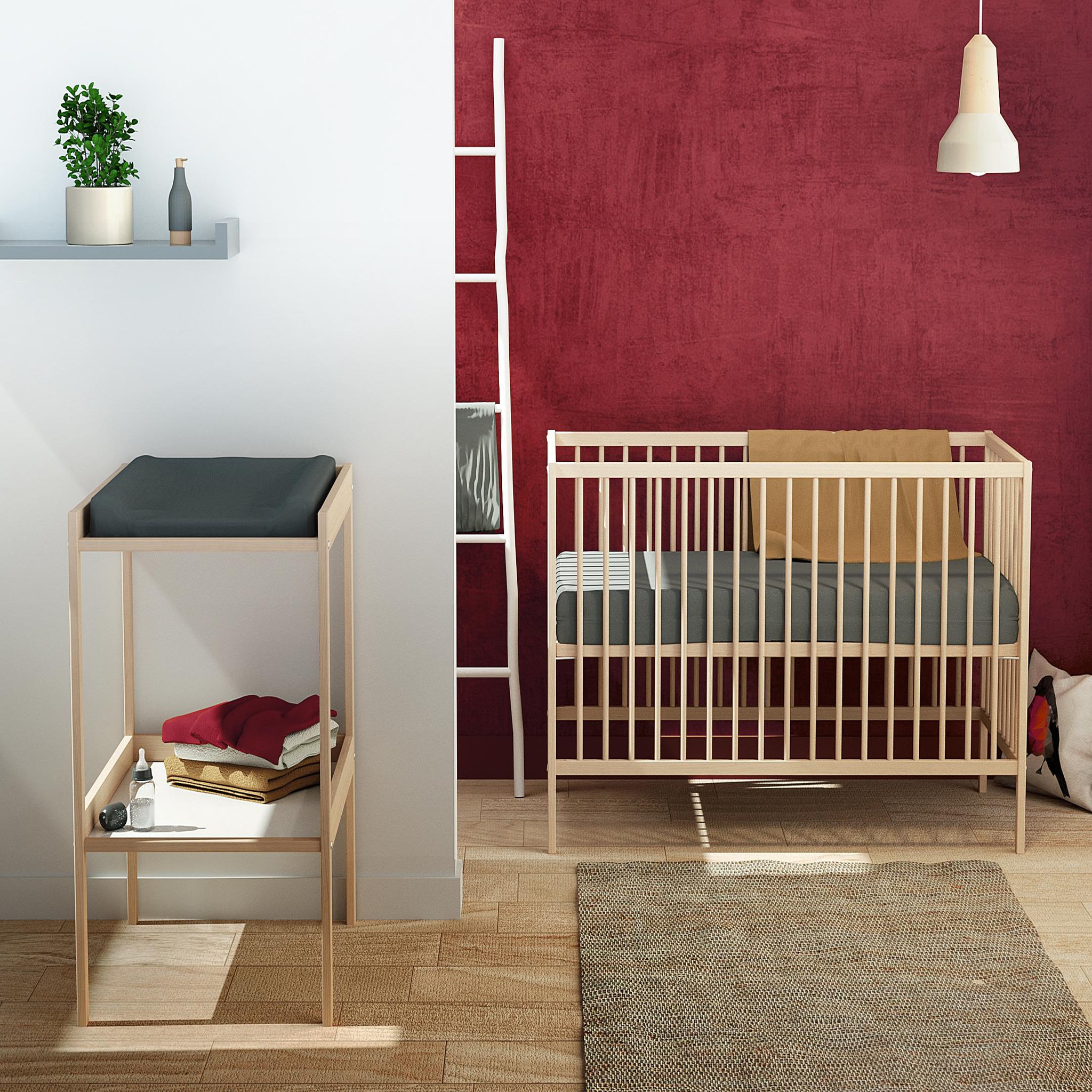 Voir la diapositive 6 : AT4 Chambre bébé lit et table à langer en bois