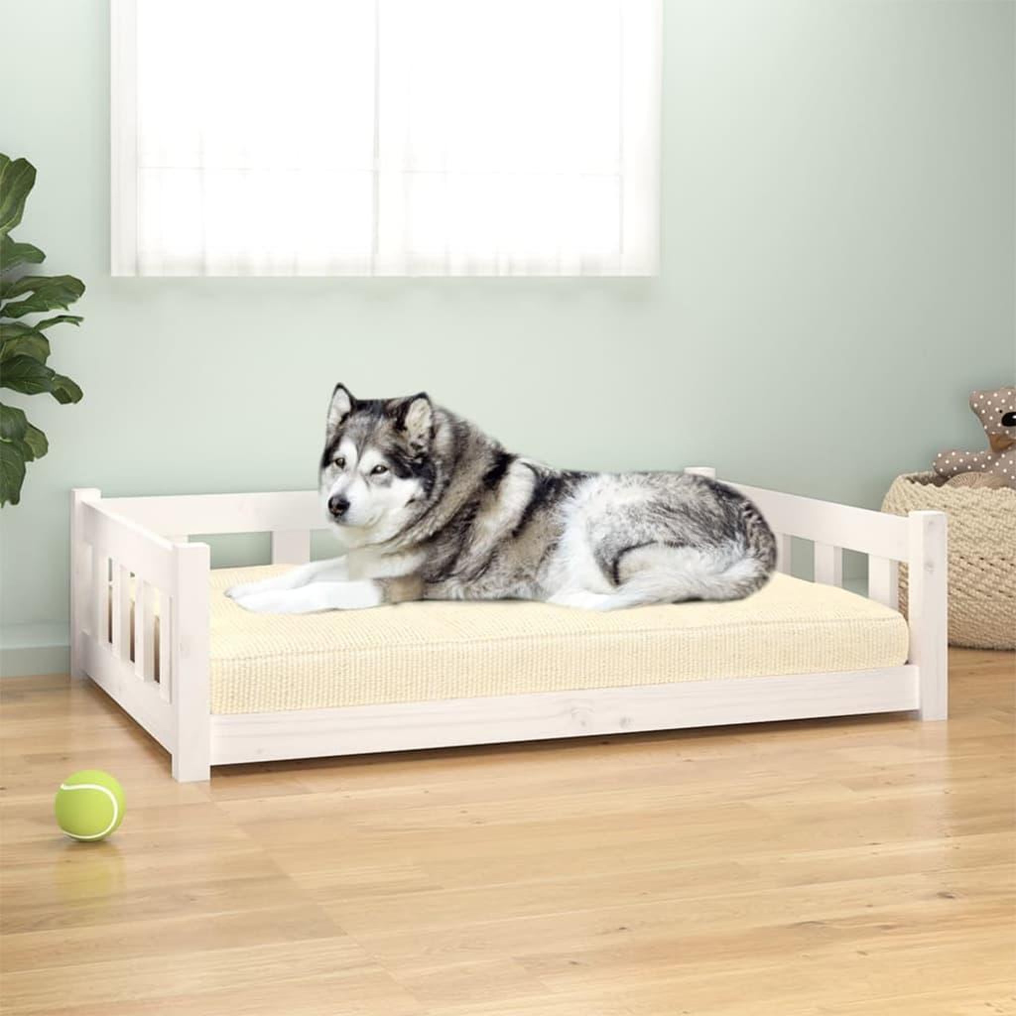 Voir la diapositive 1 : VIDAXL Lit pour chien blanc 105,5x75,5x28 cm bois de pin solide