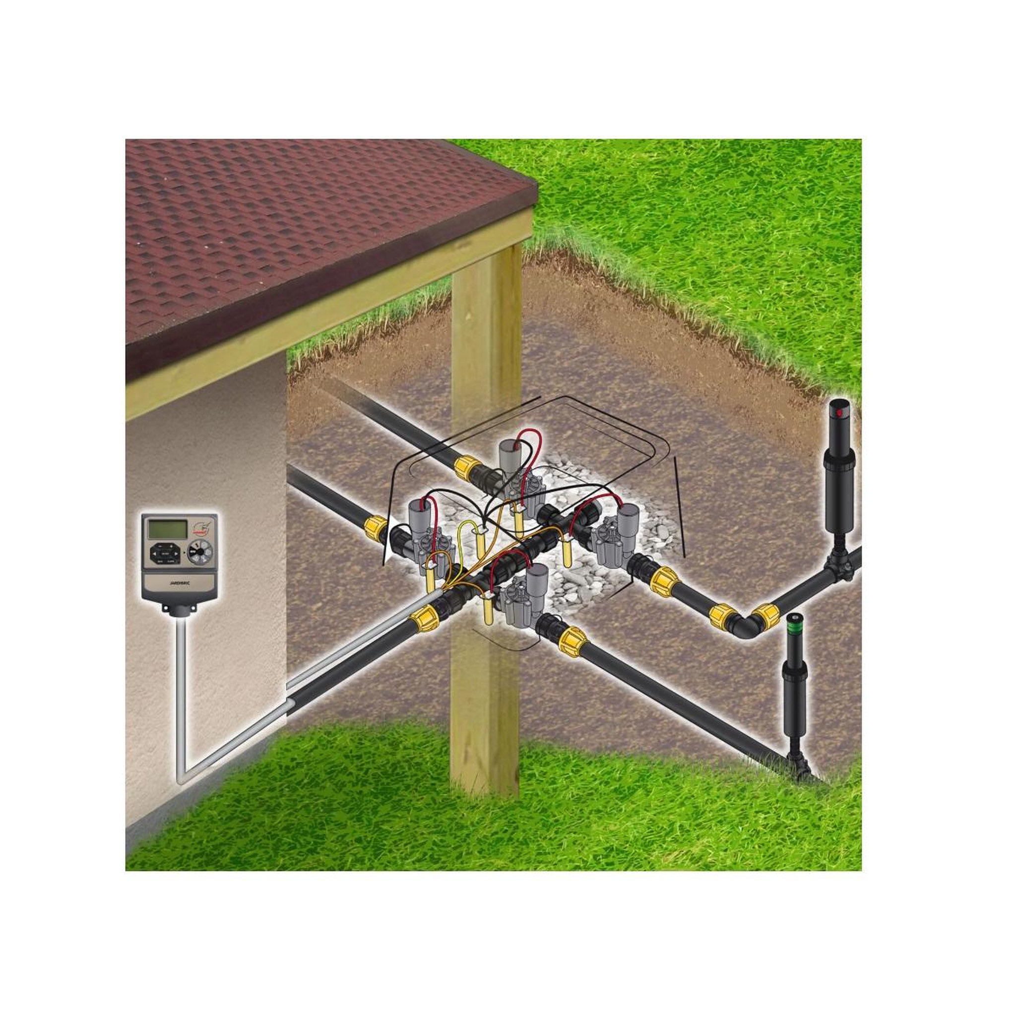 Voir la diapositive 2 : Jardibric Programmateur électrovanne 9v 4 voies - PROG4DC