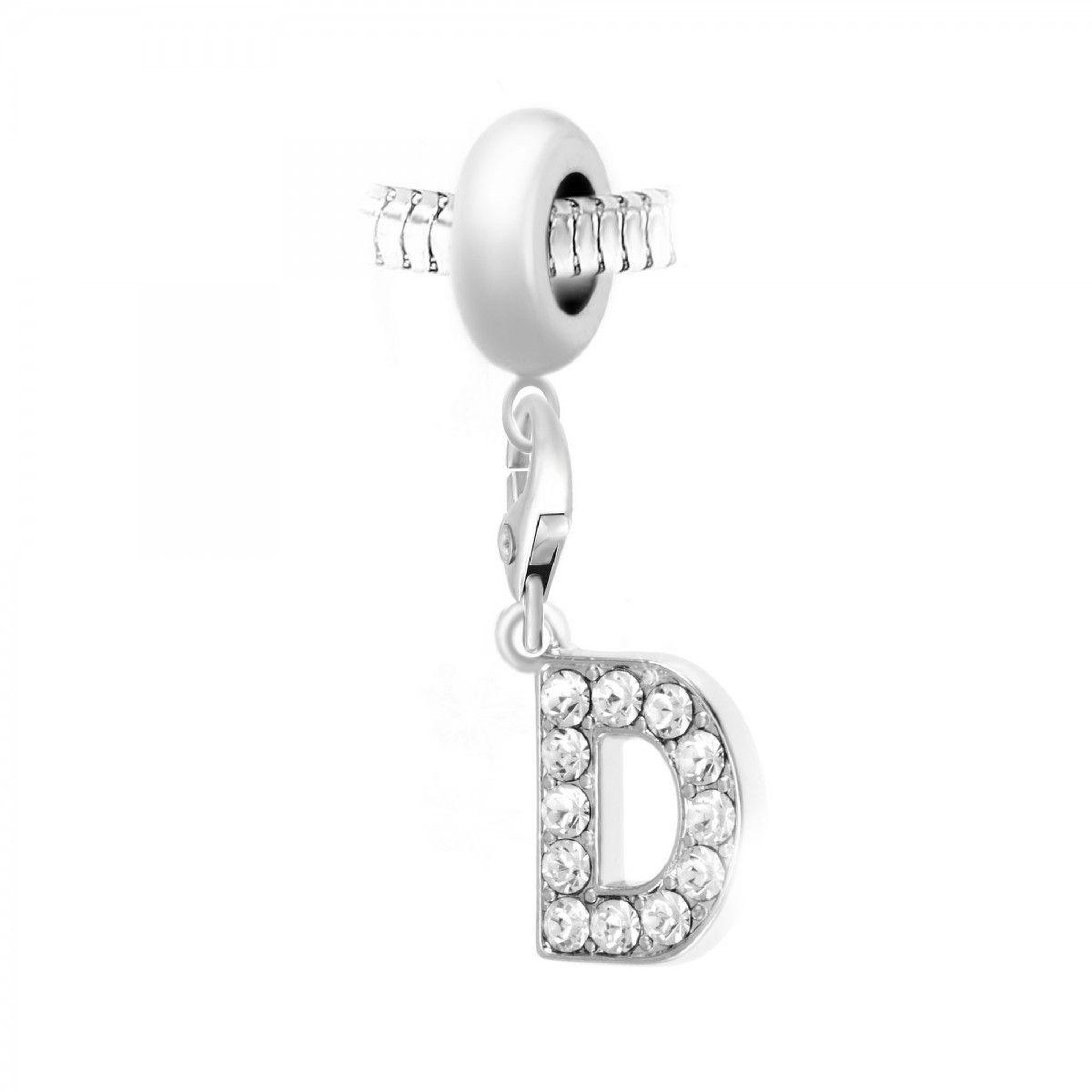 SC CRYSTAL Charm perle SC Crystal en acier avec pendentif lettre D ornée de Cristaux scintillants