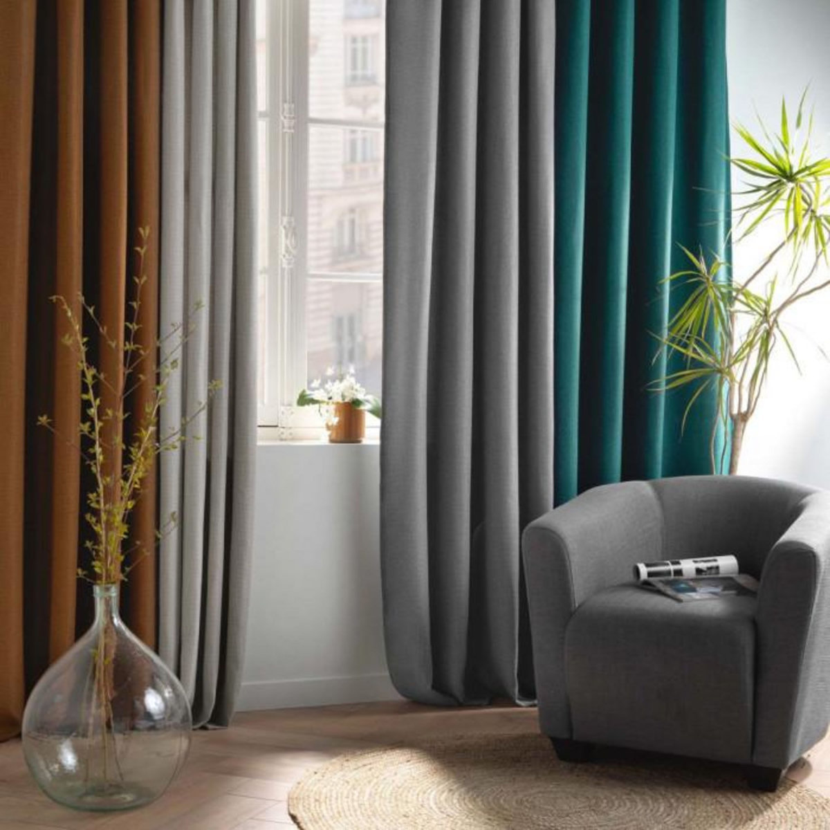 Paris Prix Rideau Occultant Jacquard  Blake  135x240cm Gris