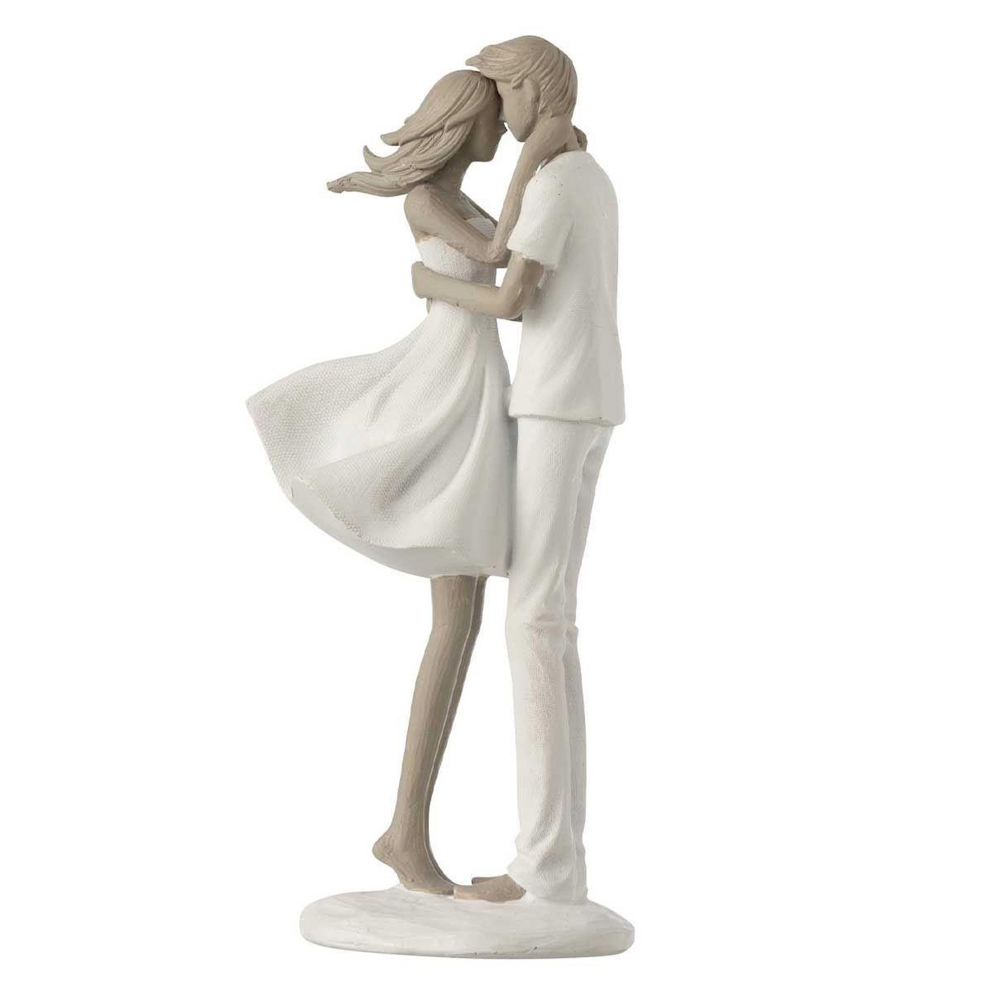 J-LINE Statuette déco  couple bisou  24cm blanc