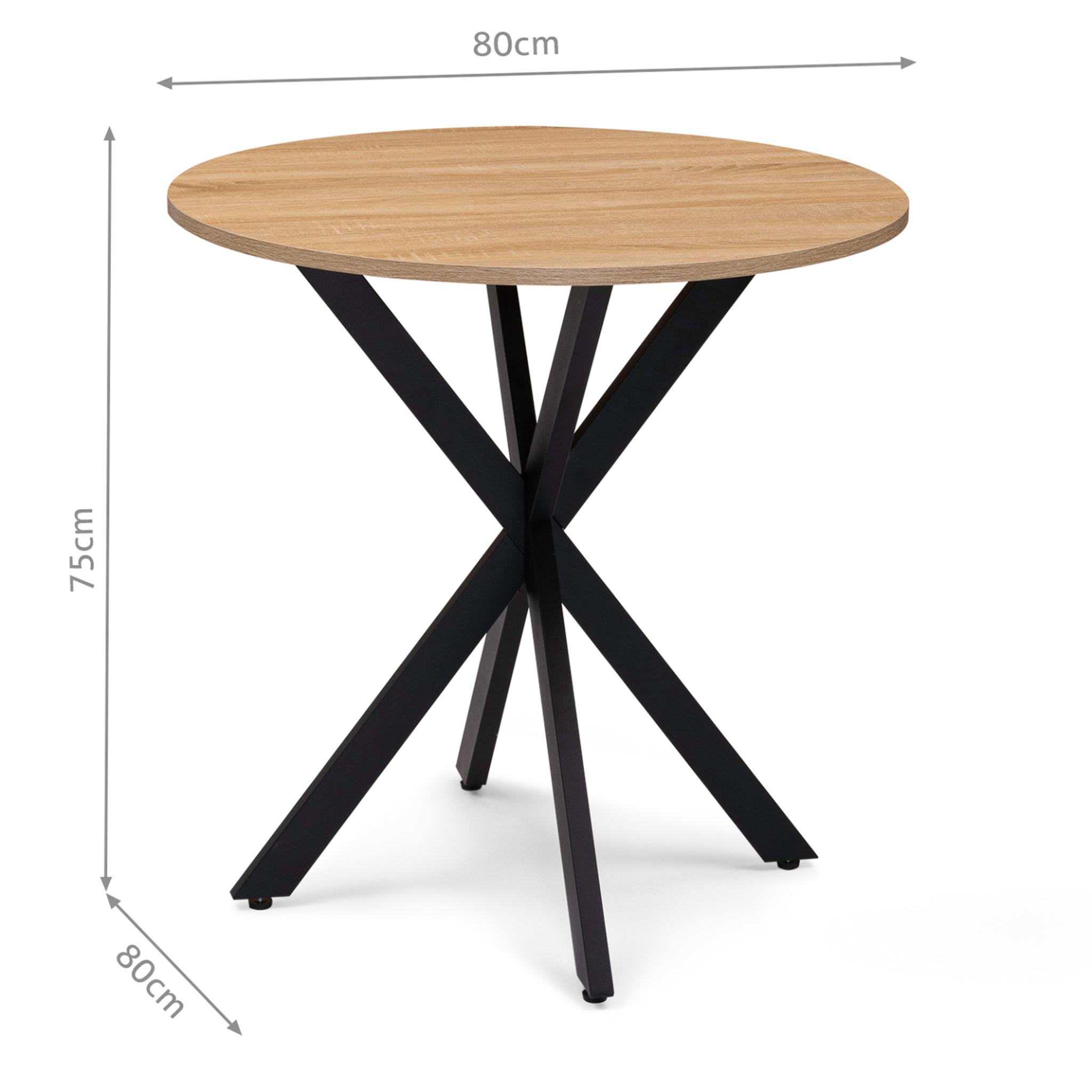 Voir la diapositive 4 : ID MARKET Table à manger ronde alix 4 personnes pied araignée bois et noir 80 cm