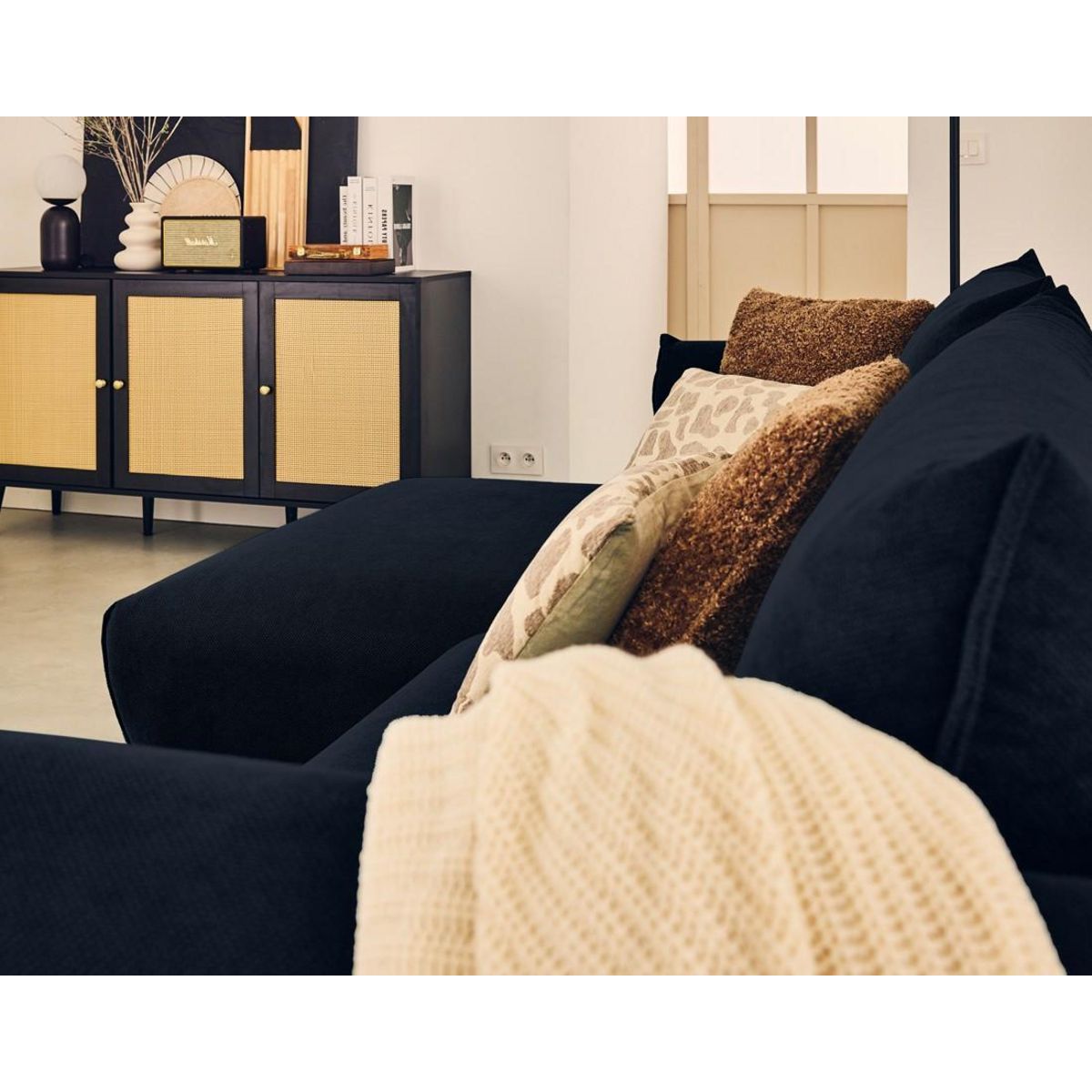 LISA DESIGN Gianni - canapé d'angle gauche 4 places convertible avec coffre en tissu