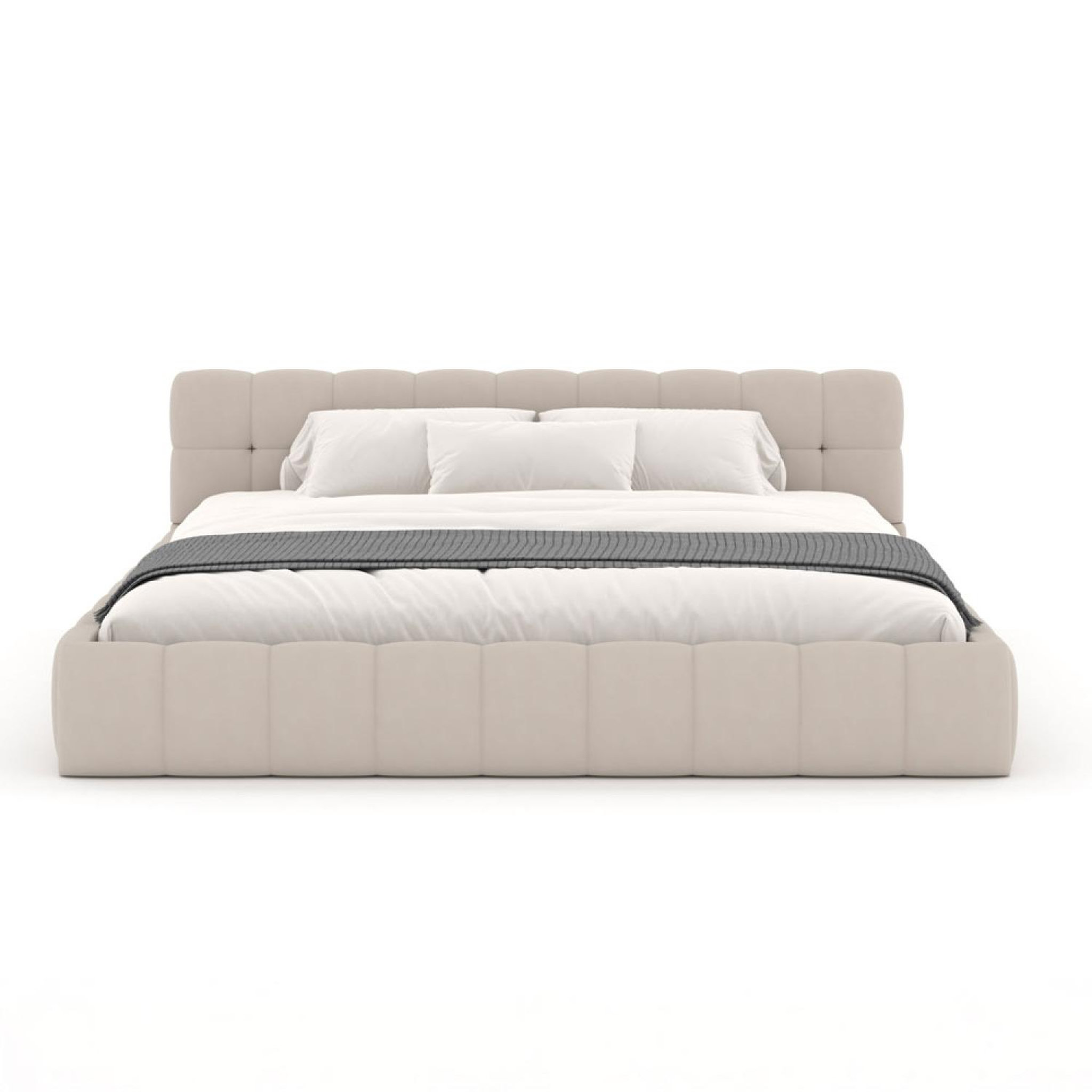 CONCEPT USINE Lit style nuage 140x190cm en velours beige kansas