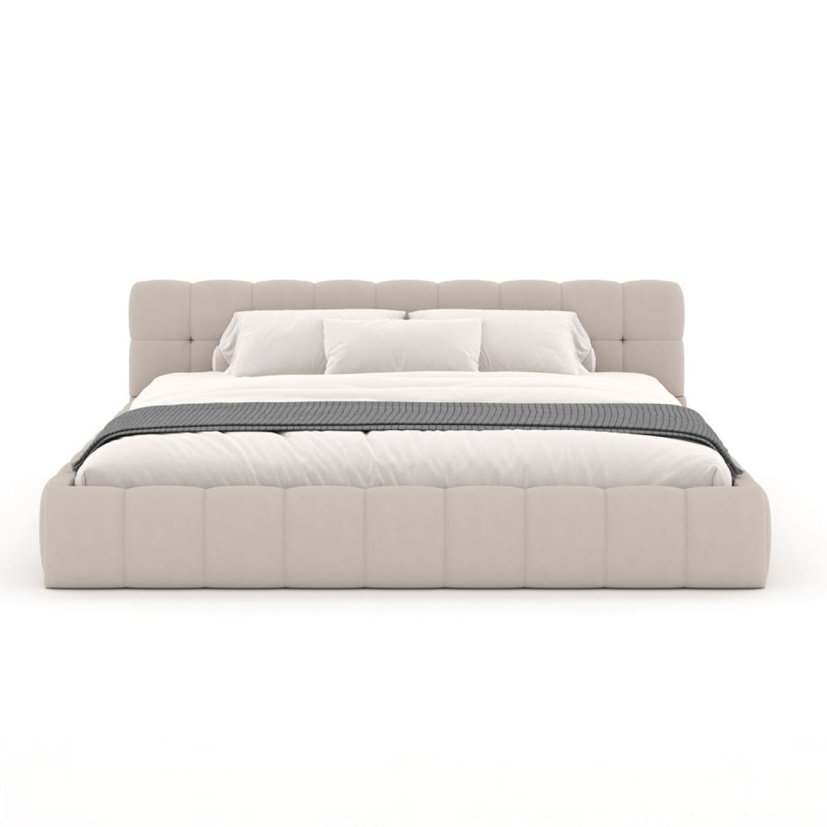CONCEPT USINE Lit style nuage 140x190cm en velours beige KANSAS