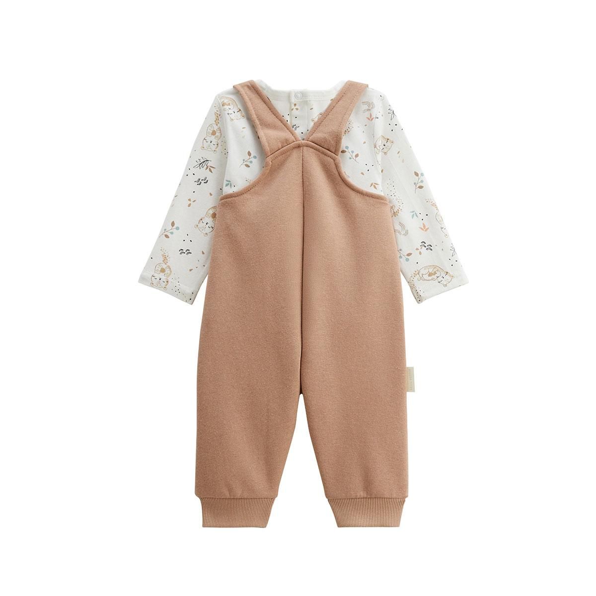 Petit Béguin Ensemble salopette bébé en molleton et t-shirt Mini Loutre