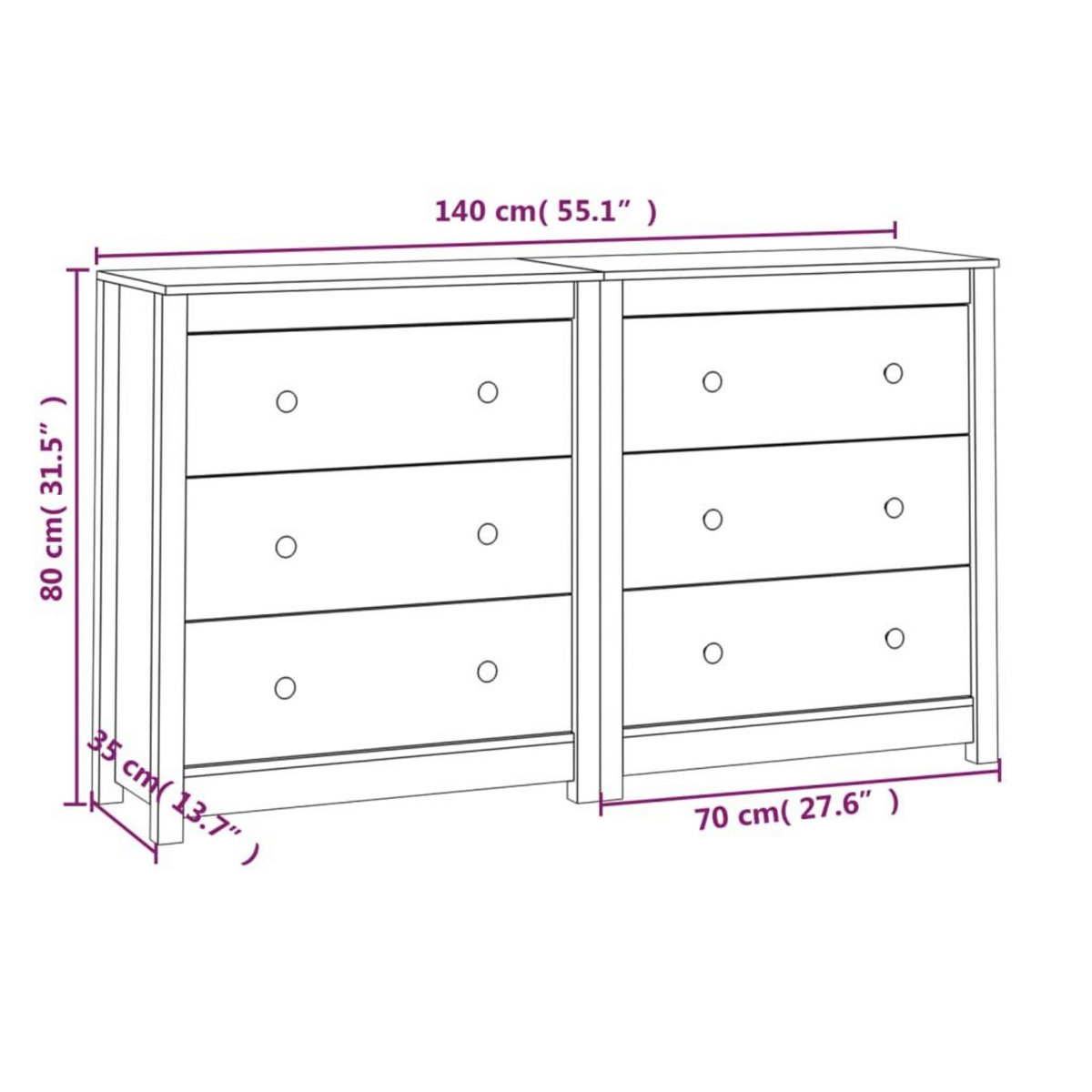 VIDAXL Buffet 140x35x80 cm Bois massif de pin