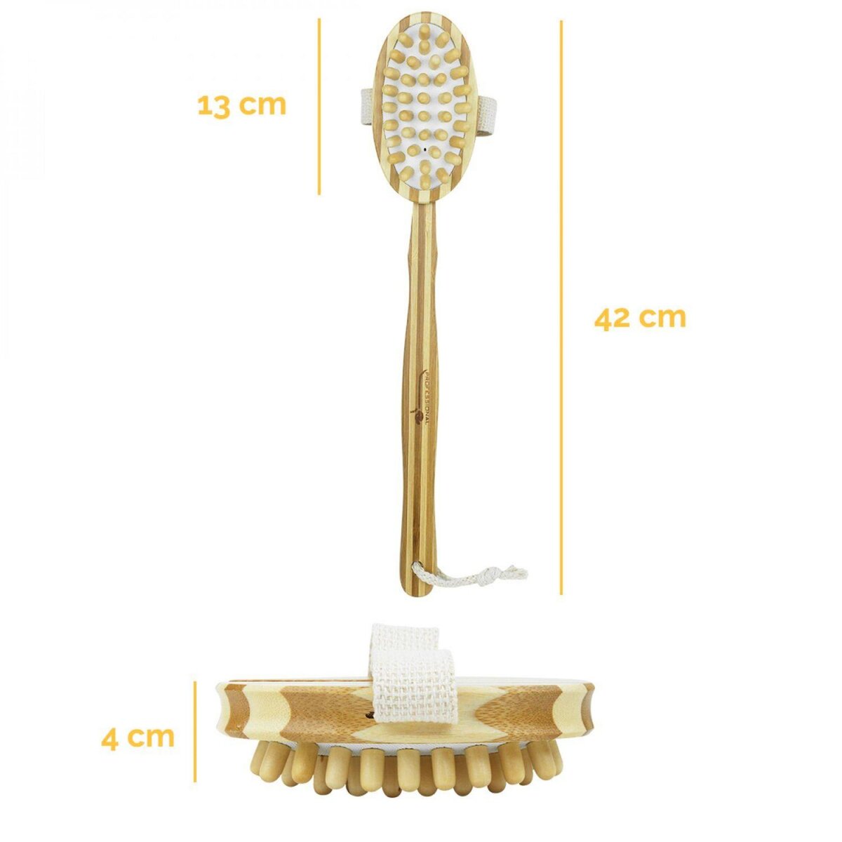 VIVEZEN Lot de 2 brosses de massage et de drainage, anti-cellulite en bambou 42 cm avec manche amovible et poignée de maintien