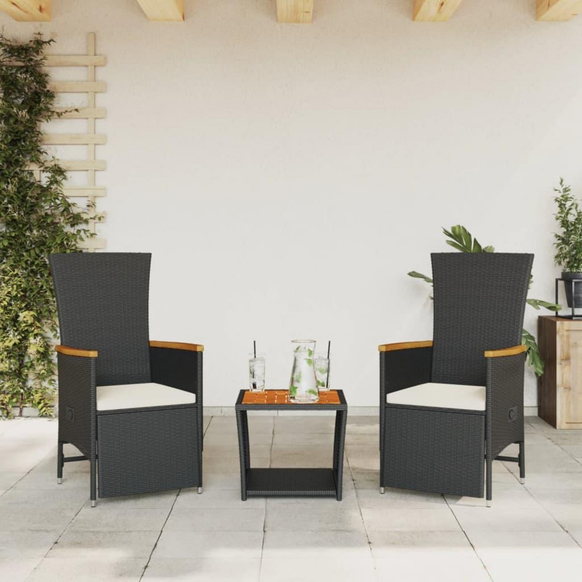VIDAXL Ensemble a manger de jardin avec coussins 3 pcs Noir