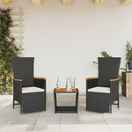 VIDAXL Ensemble a manger de jardin avec coussins 3 pcs Noir