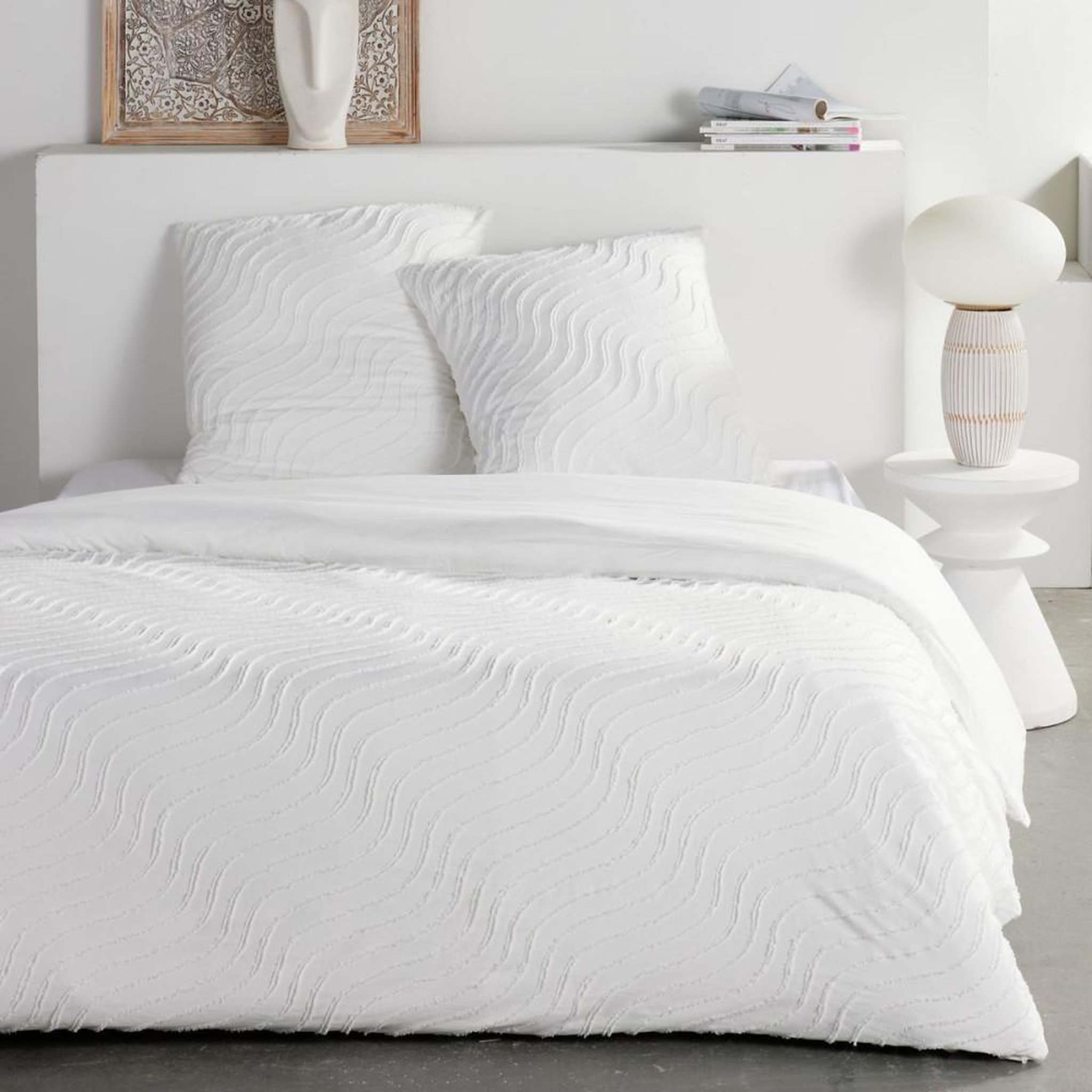 Today Parure de lit - TODAY - Essential - 2 personnes - 220 x 240 cm - Effet tufté vague blanc