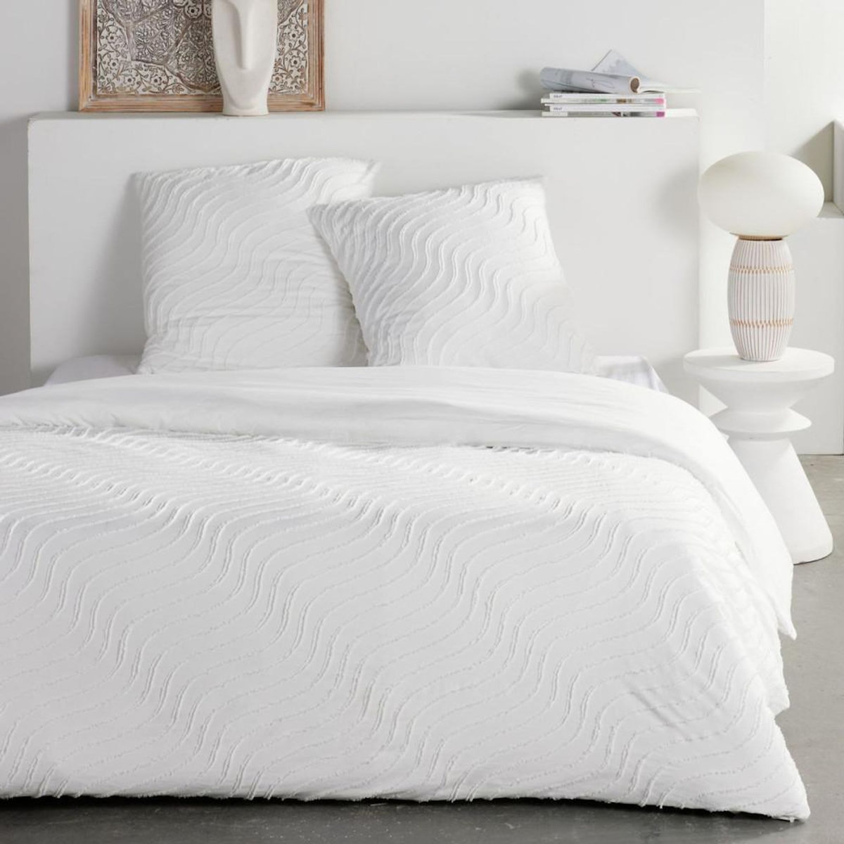 Today Parure de lit - TODAY - Essential - 2 personnes - 220 x 240 cm - Effet tufté vague blanc