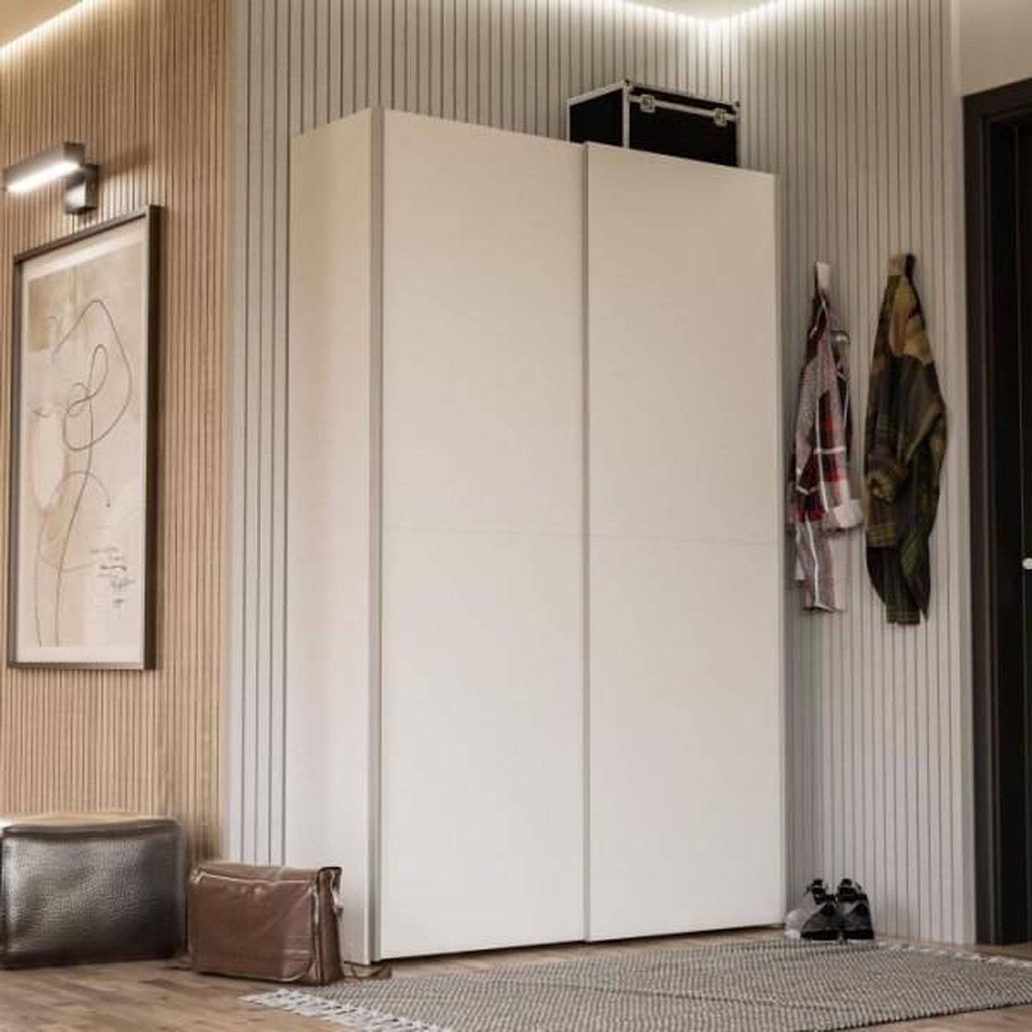 MARKET24 Armoire 2 portes coulissantes multifonction - Blanc mat - L 120 x P 41,6 x H 190,5 cm - OZZULA