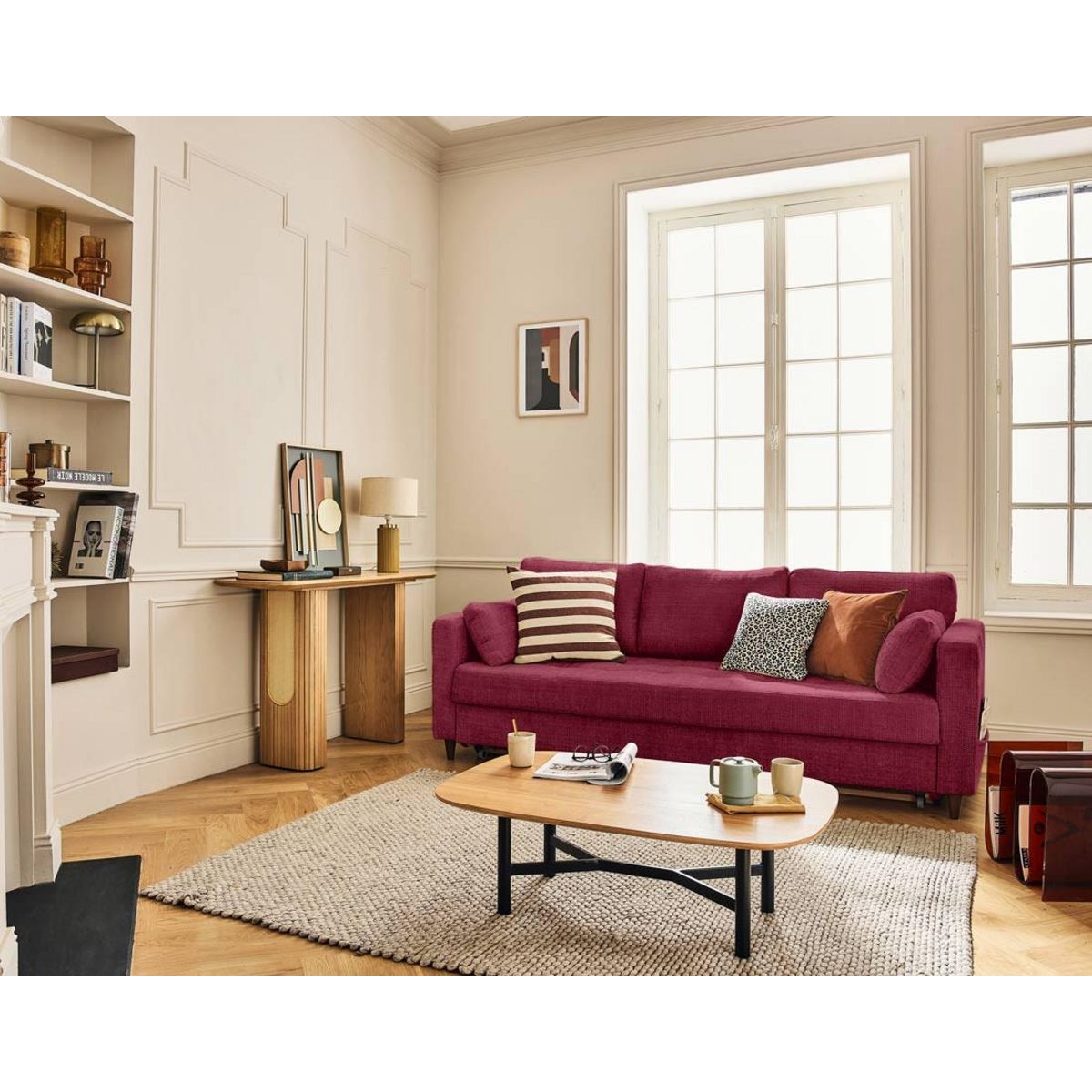 LISA DESIGN Anna - canapé droit 3 places convertible avec poche en velours texturé