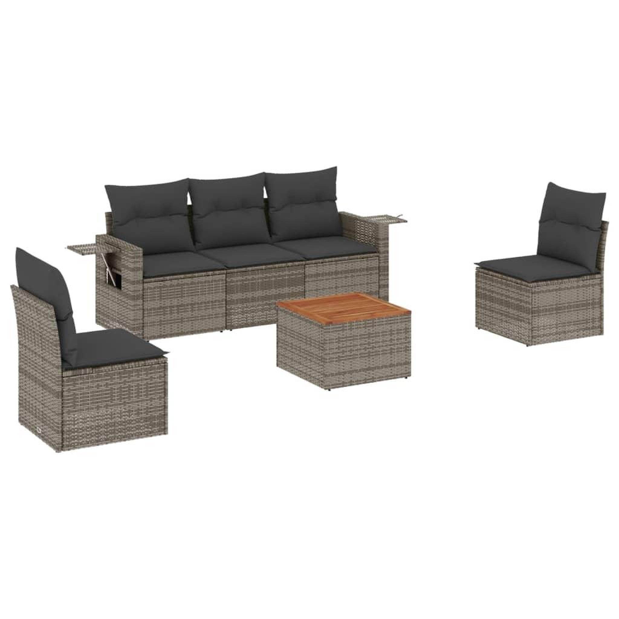 Voir la diapositive 2 : VIDAXL Salon de jardin 6 pcs avec coussins gris resine tressee