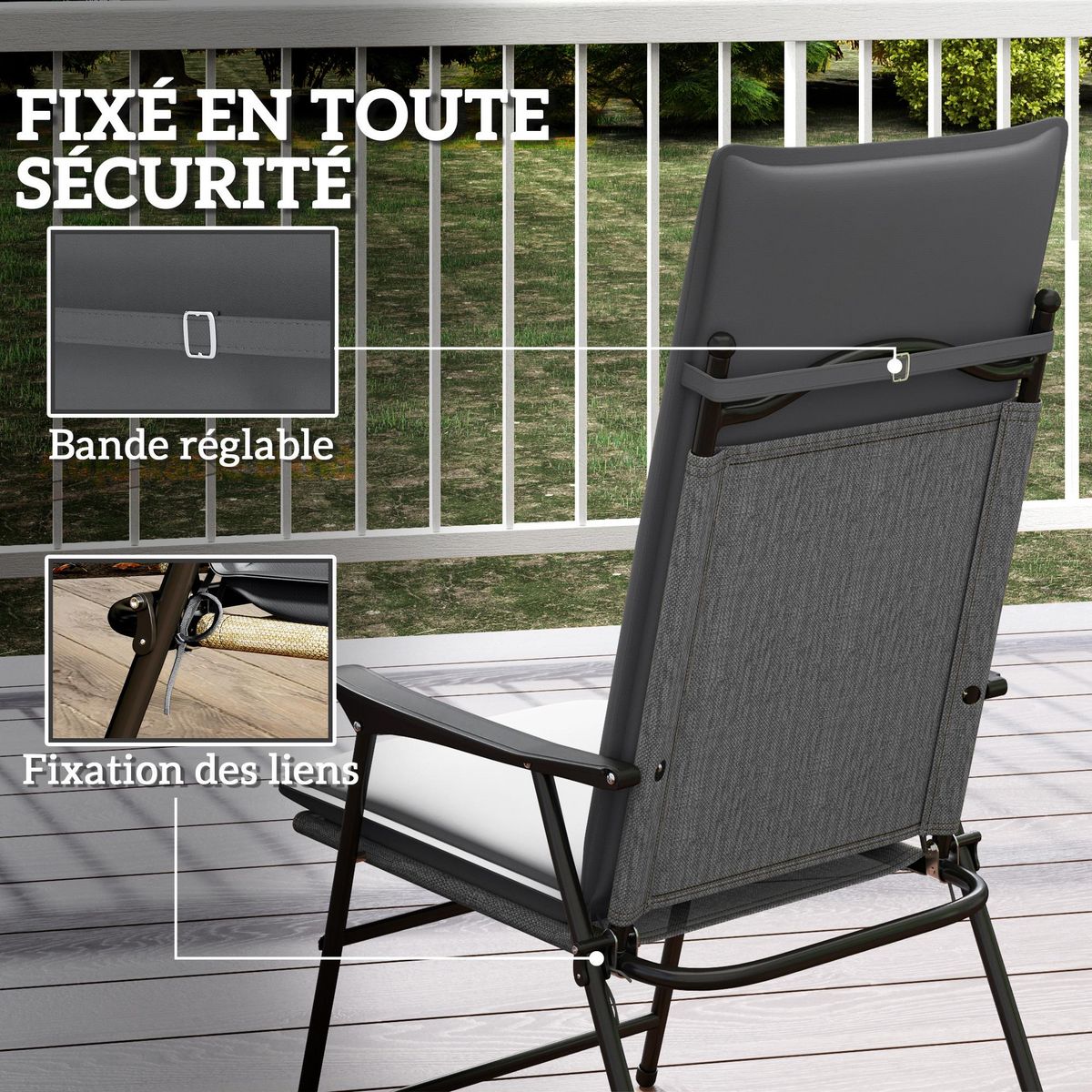 OUTSUNNY Lot de 4 coussins galettes assise dossier de chaises fauteuils de jardin polyester gris