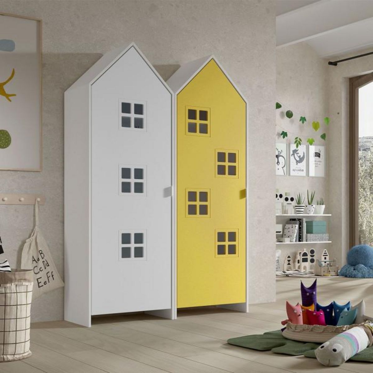 Paris Prix Pack - 2 Armoires Enfant  Casami Bruges  171cm Jaune & Blanc