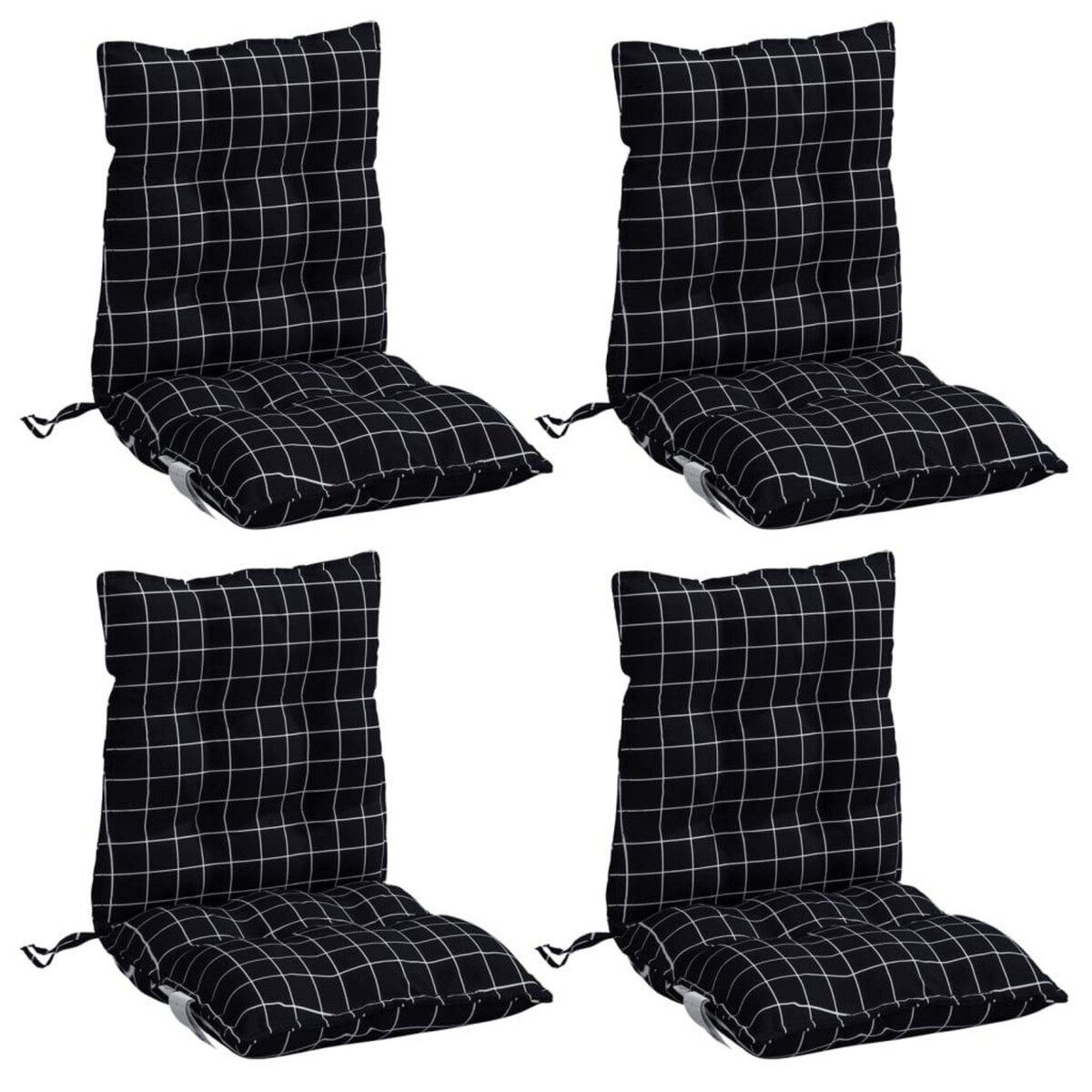 VIDAXL Coussins de chaise a dossier bas lot de 4 motif a carreaux noir