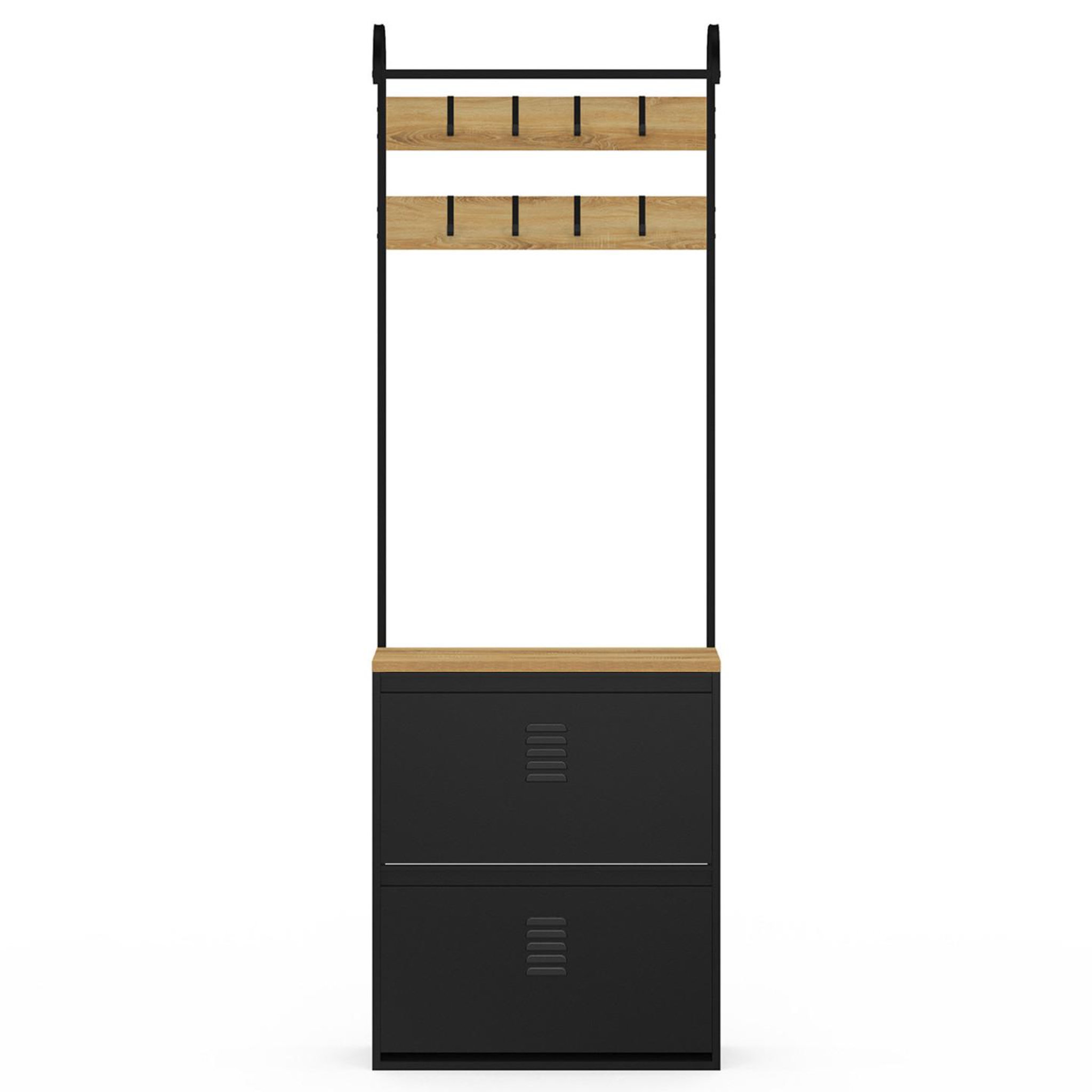Voir la diapositive 3 : ID MARKET Vestiaire d'entrée ESTER meuble chaussures 2 portes en métal noir