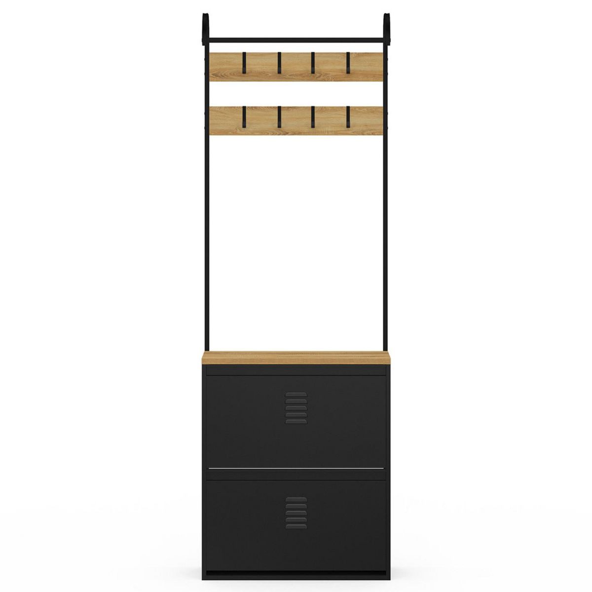 ID MARKET Vestiaire d'entrée ESTER meuble chaussures 2 portes en métal noir