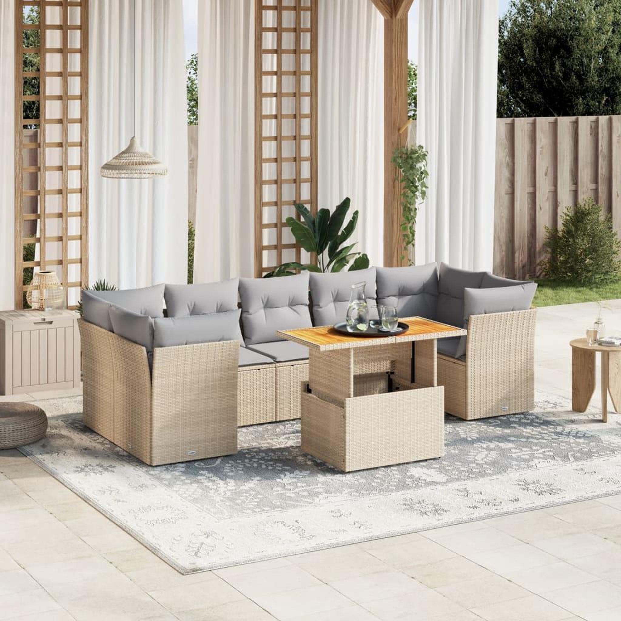 VIDAXL Salon de jardin avec coussins 8 pcs beige resine tressee
