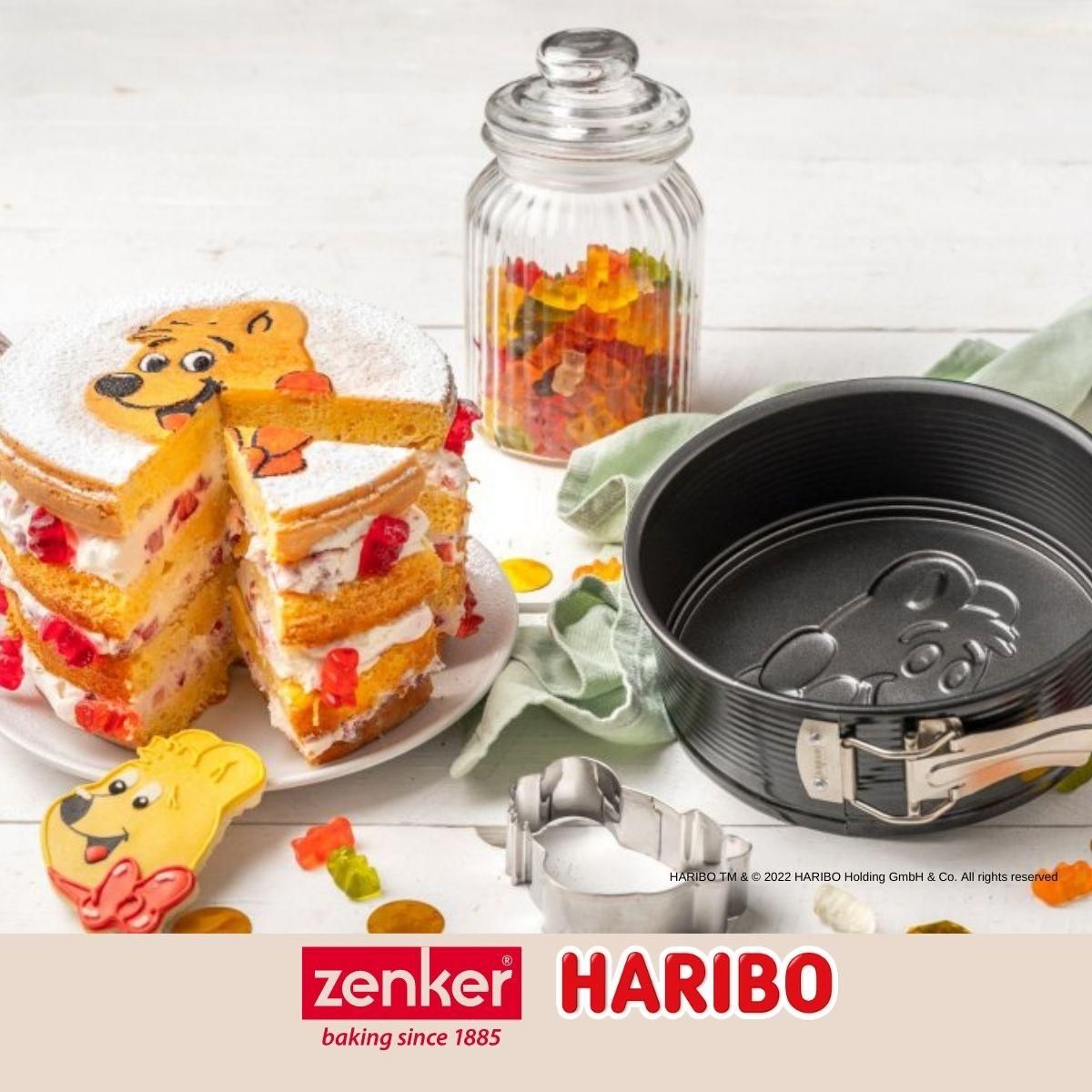 ZENKER Set pâtisserie avec mini moule à manqué 18 cm à charnière et emporte-pièce motif ourson, 2 bols à mixer et spatule Zenker