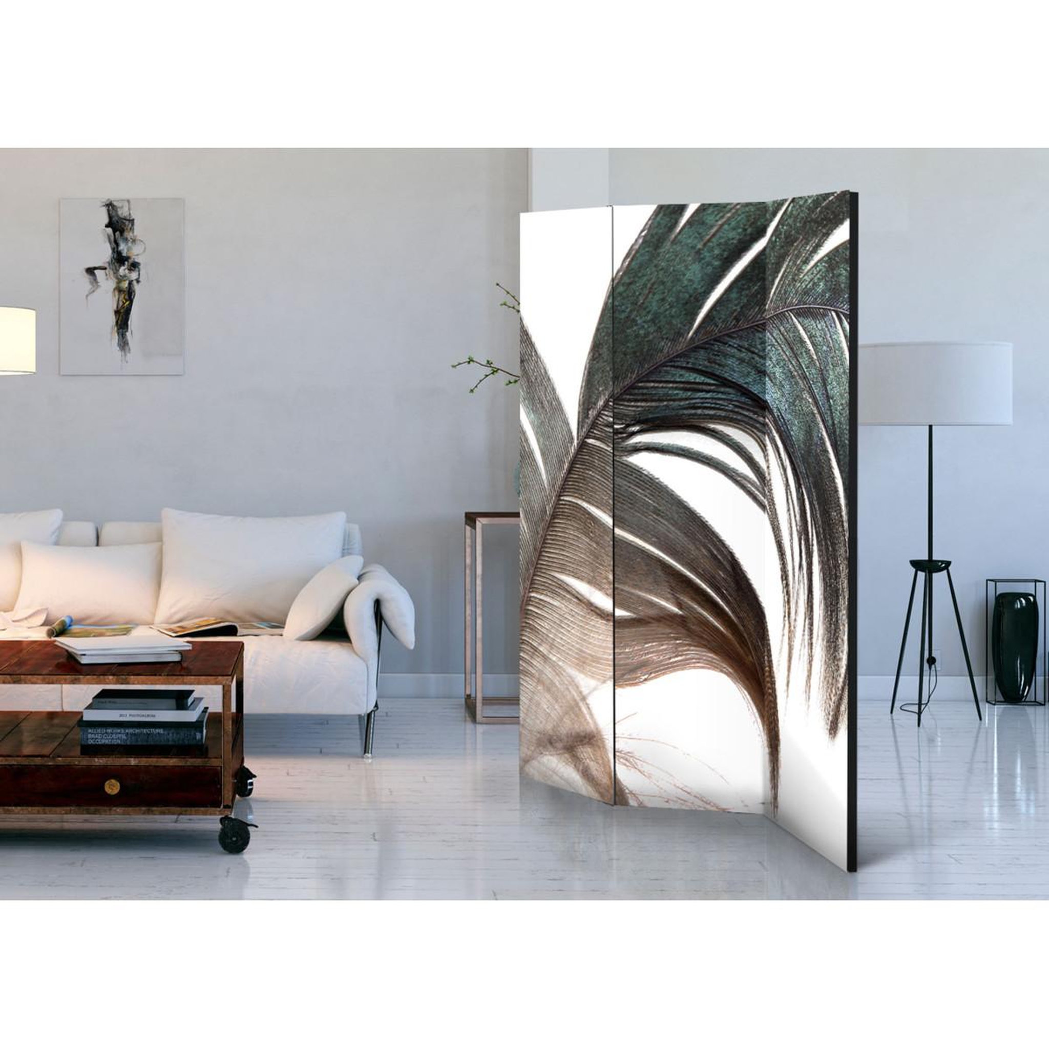 Voir la diapositive 2 : Paris Prix Paravent 3 volets  beautiful feather  135x172cm