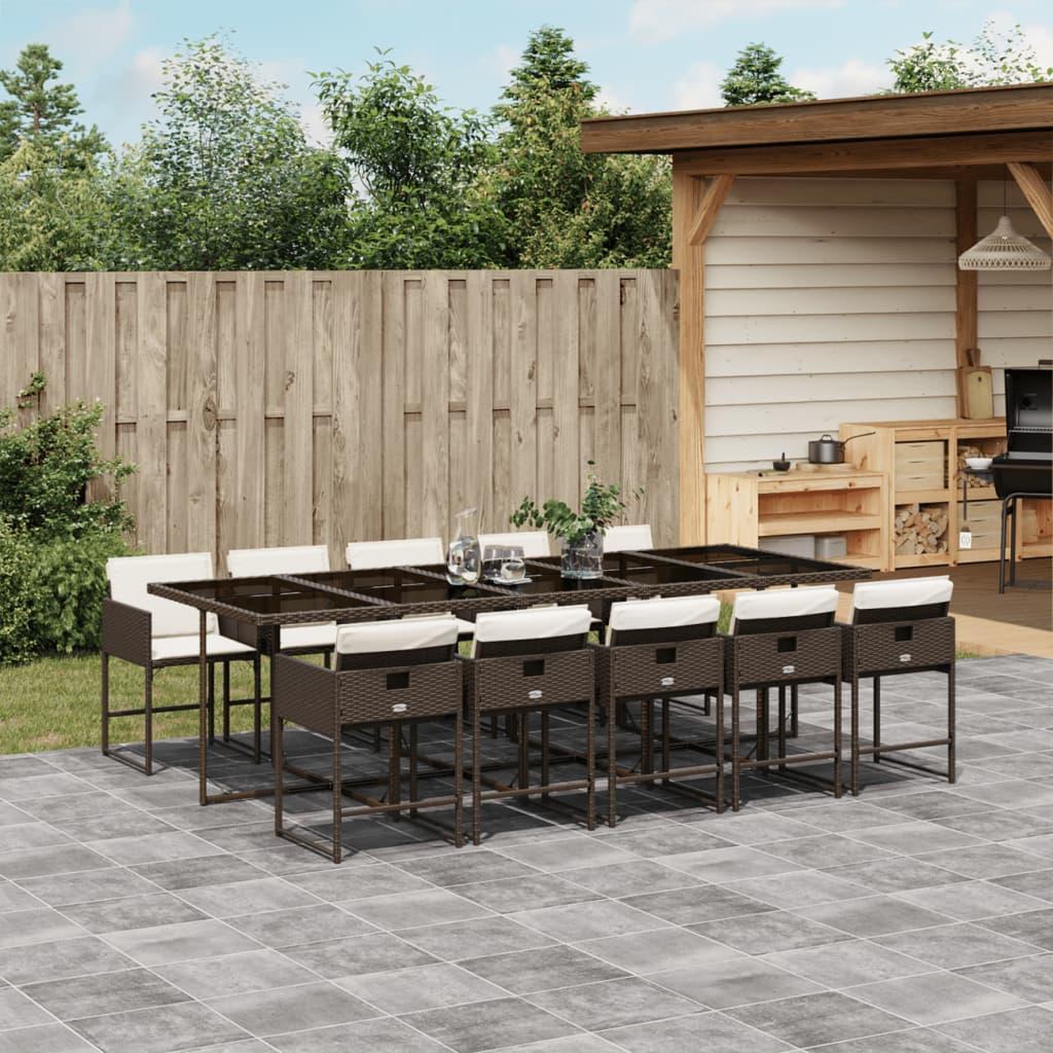 VIDAXL Ensemble a manger de jardin et coussins 11 pcs marron rotin