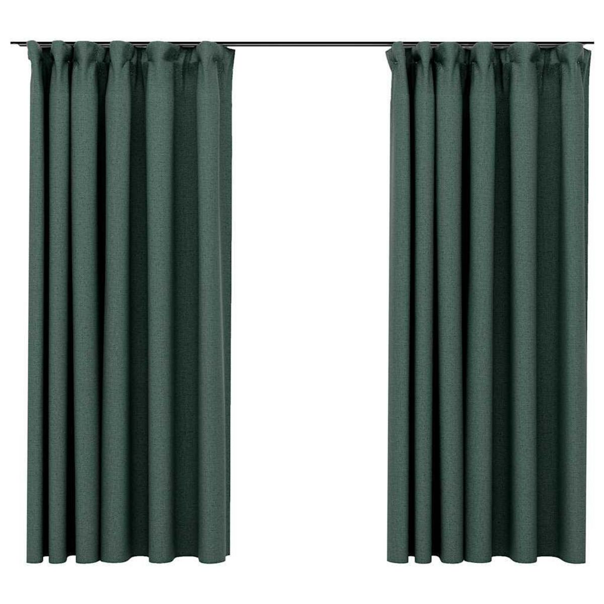 VIDAXL Rideaux occultants aspect lin avec crochets 2pcs Vert 140x175cm