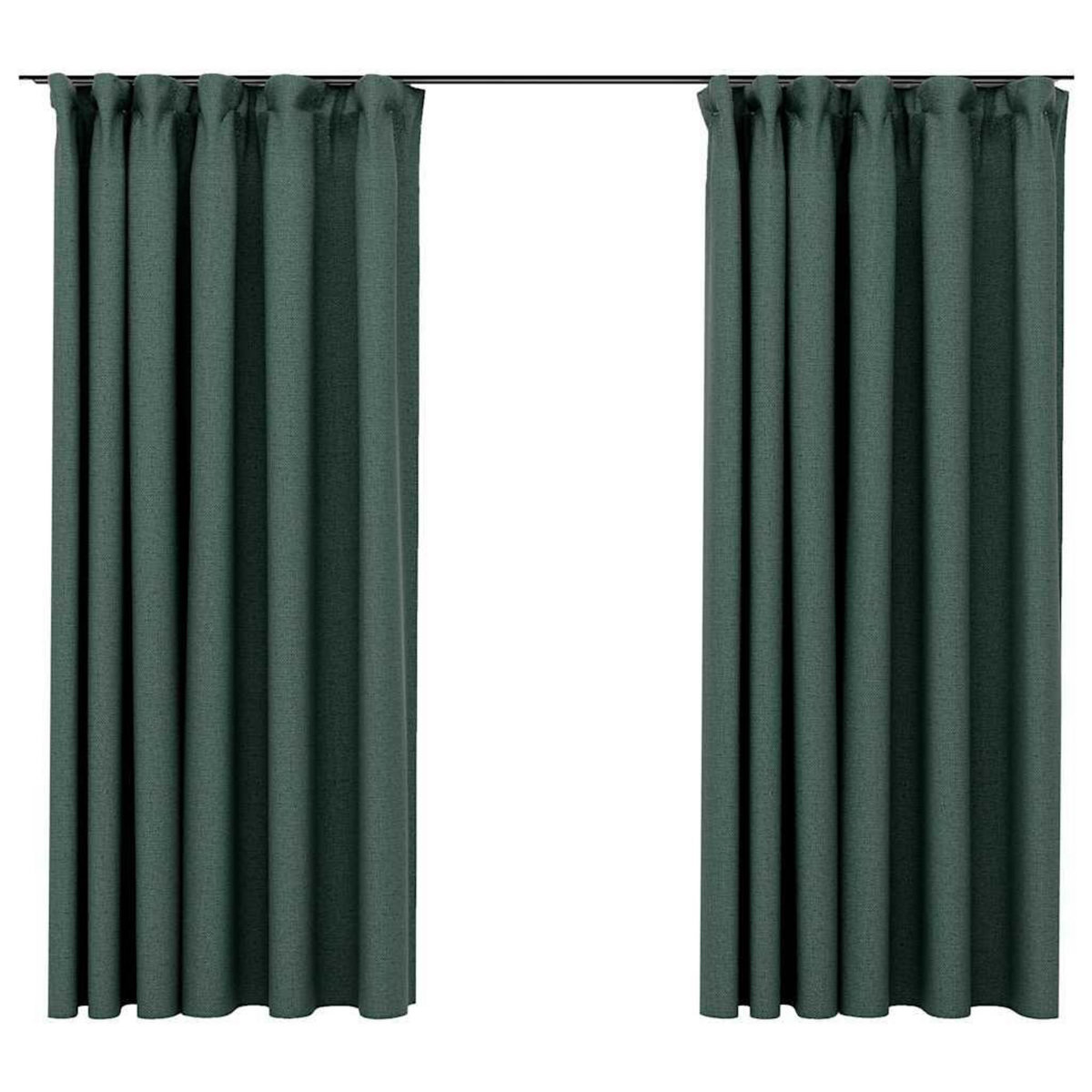 VIDAXL Rideaux occultants aspect lin avec crochets 2pcs Vert 140x175cm