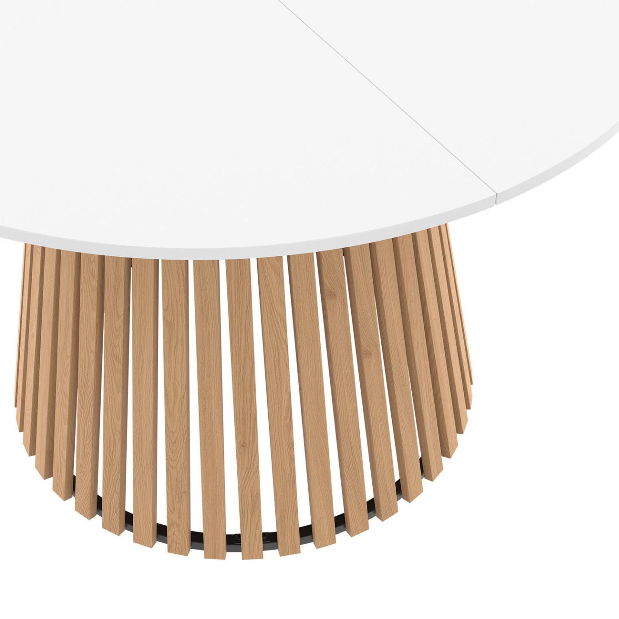Voir la diapositive 5 : ID MARKET Table à manger ronde carmen 6 personnes pied bois en lattes et plateau bois blanc 110 cm