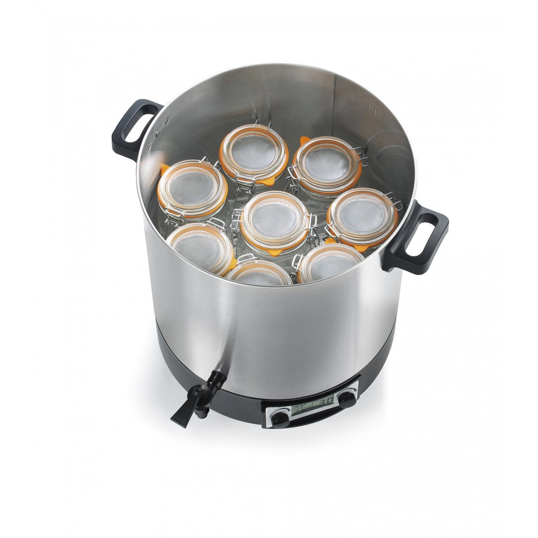 Voir la diapositive 3 : Robby Bouilleur de bocaux électrique cuve inox avec ecran lcd, robinet et minuteur 39l 2500w - steri pro inox 39l lcd