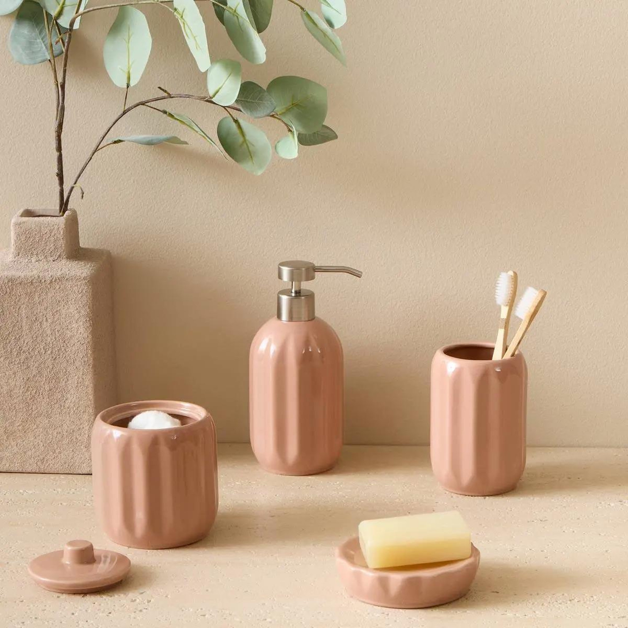 Voir la diapositive 2 : FIVE Distributeur de savon en grès  suny colorama  450ml rose blush