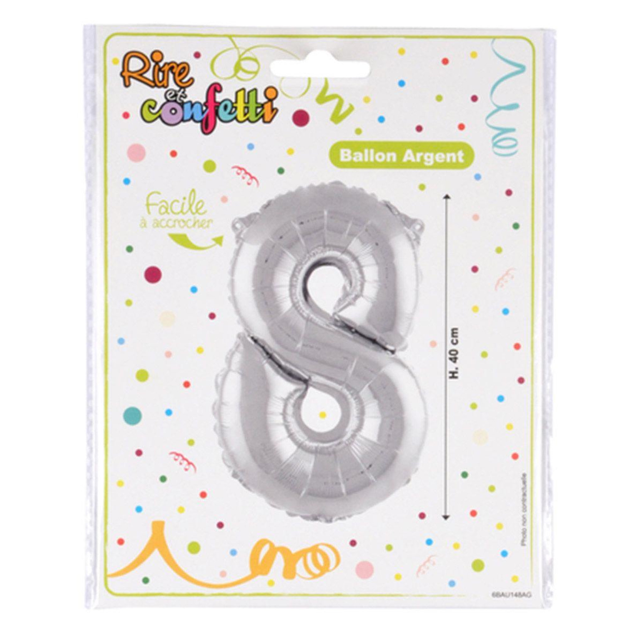 Voir la diapositive 2 : HOMEA Ballon Gonflable Métallisé  Chiffre 8  40cm Argent
