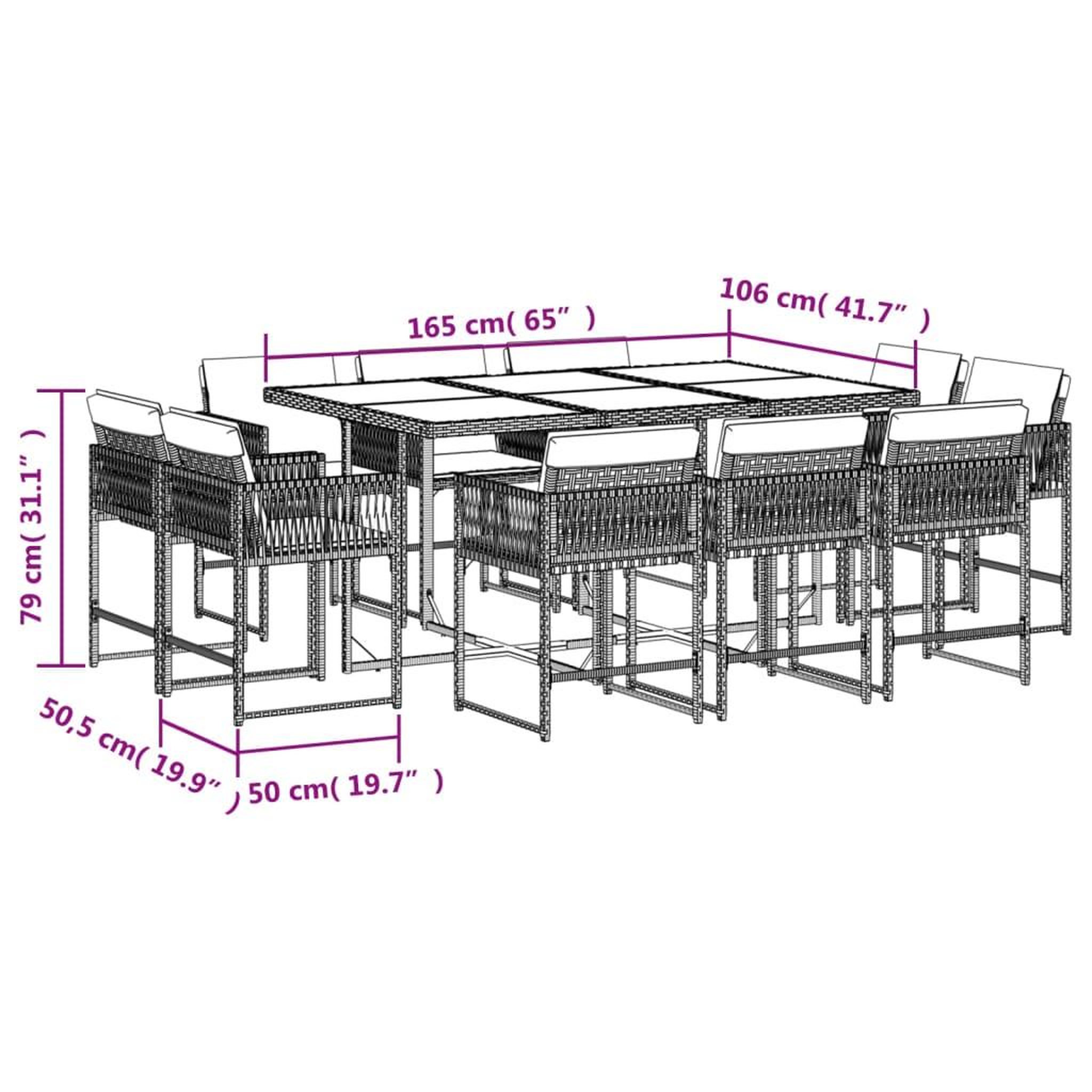 Voir la diapositive 5 : VIDAXL Ensemble a manger de jardin 11pcs avec coussins gris poly rotin