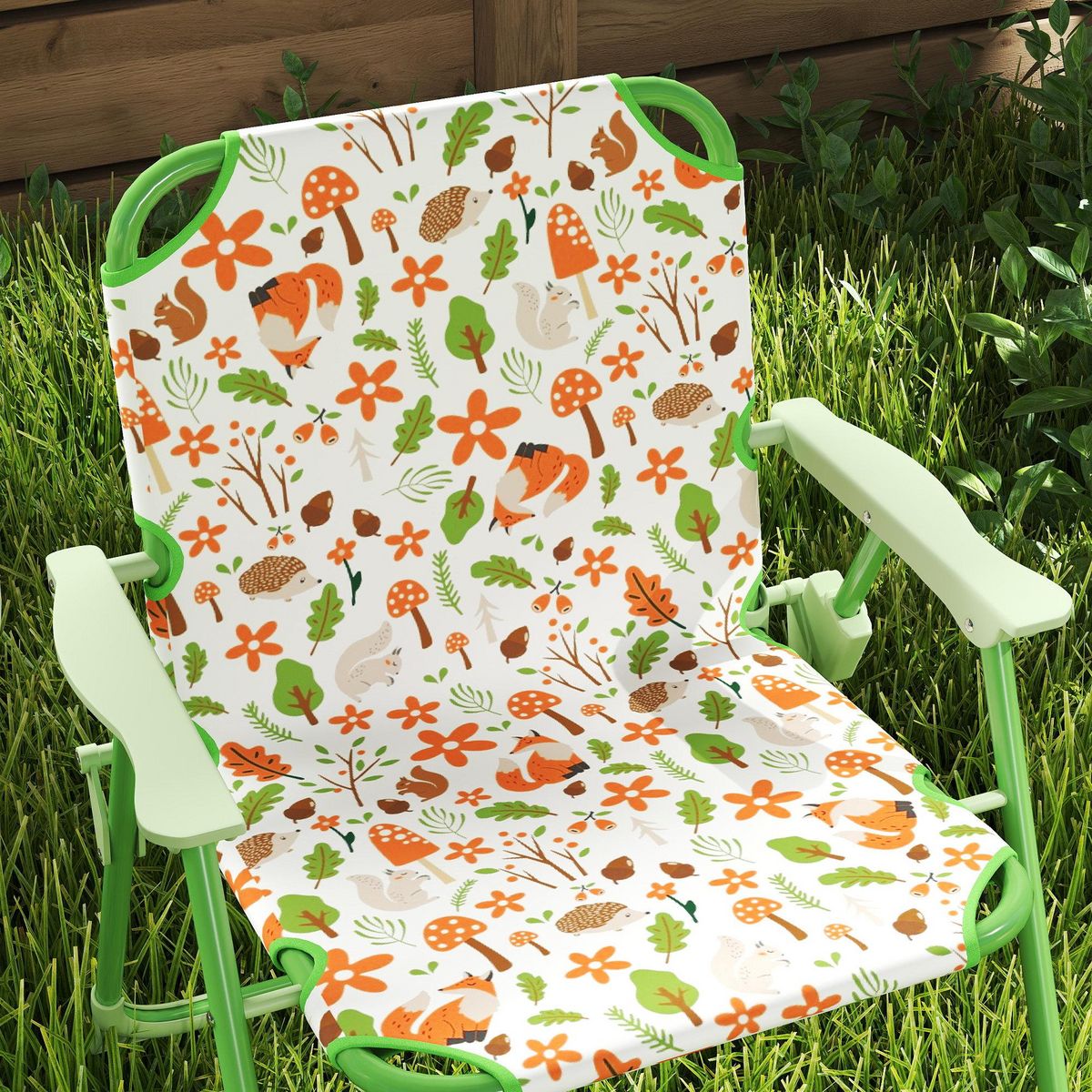 OUTSUNNY Ensemble salon de jardin enfant pliable 2 places 4 pièces motif vie de la forêt vert