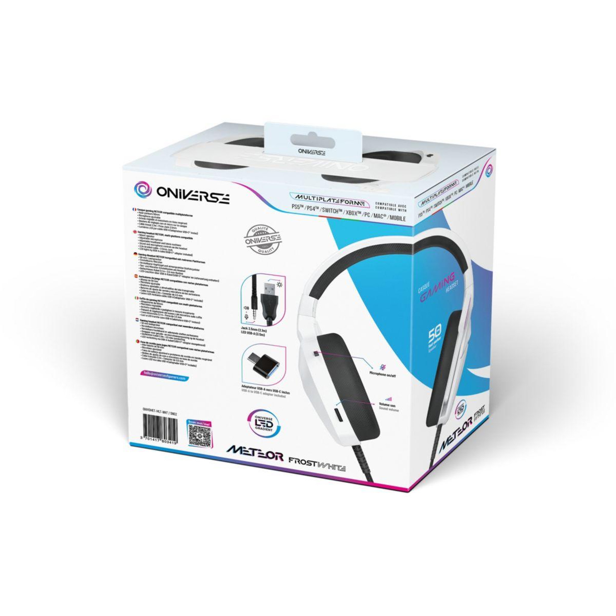 Voir la diapositive 2 : ONIVERSE Casque gamer Meteor Frost White