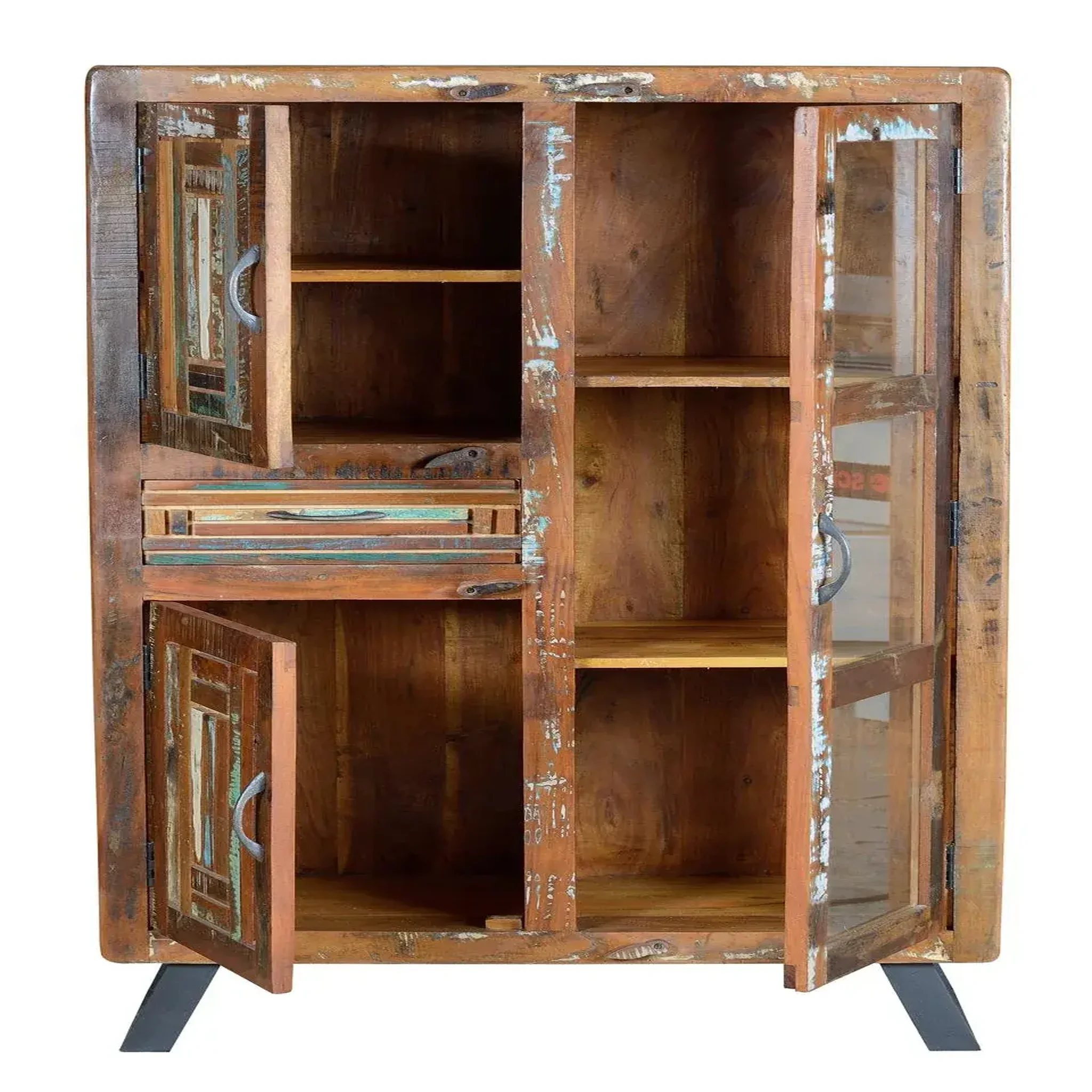 Voir la diapositive 4 : GINER Y COLOMER SL Vitrine en bois recyclé 90 cm style vintage industriel