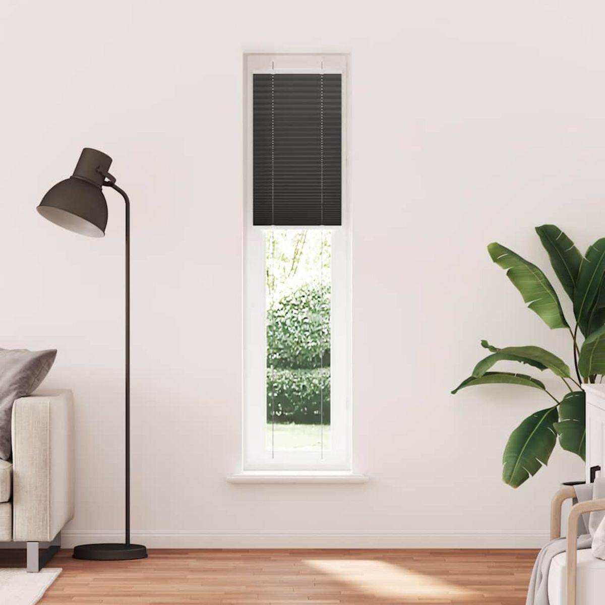 VIDAXL Store plisse noir 45x200 cm largeur du tissu 44,4 cm polyester