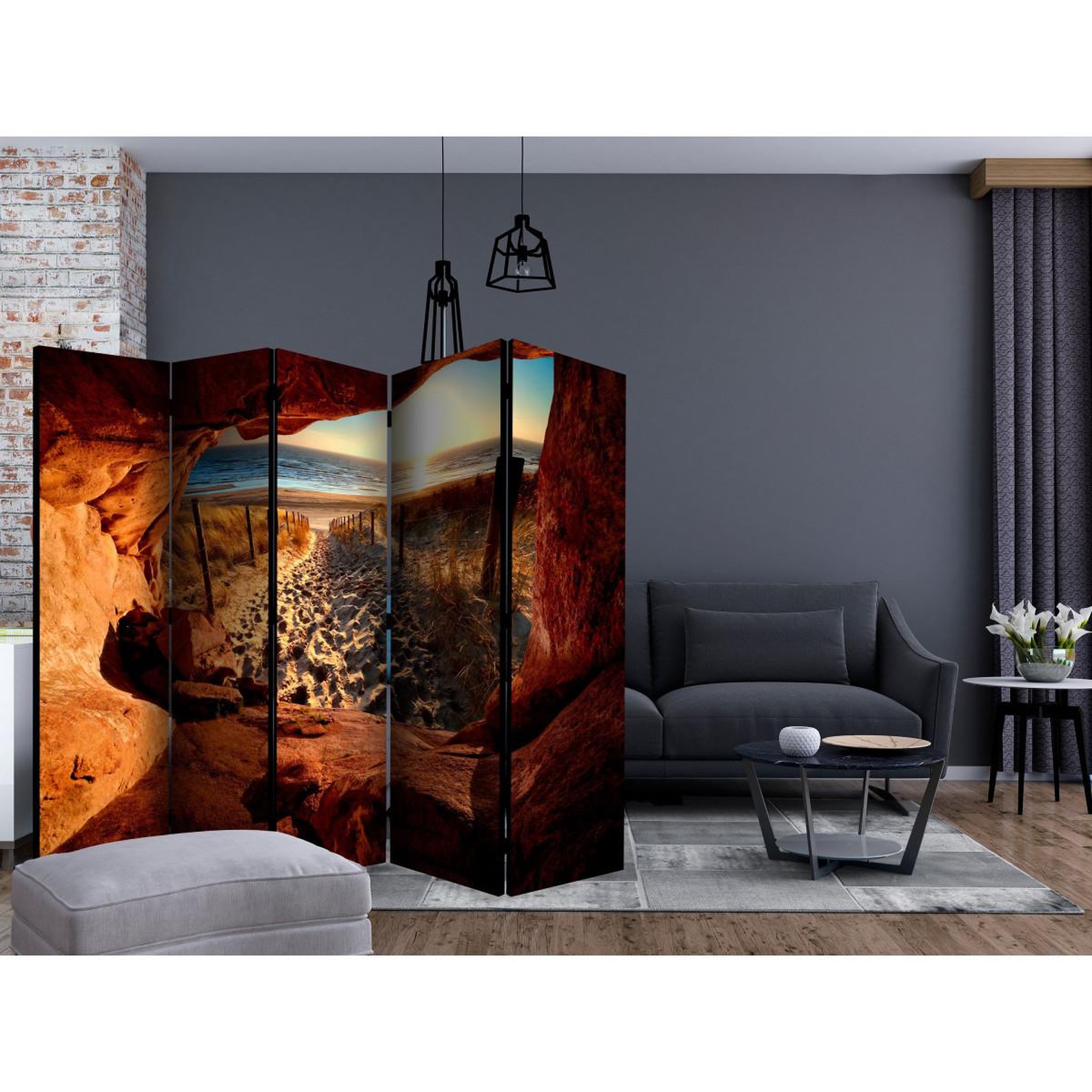 Voir la diapositive 2 : Paris Prix Paravent 5 volets  cave : beautiful beach  172x225cm