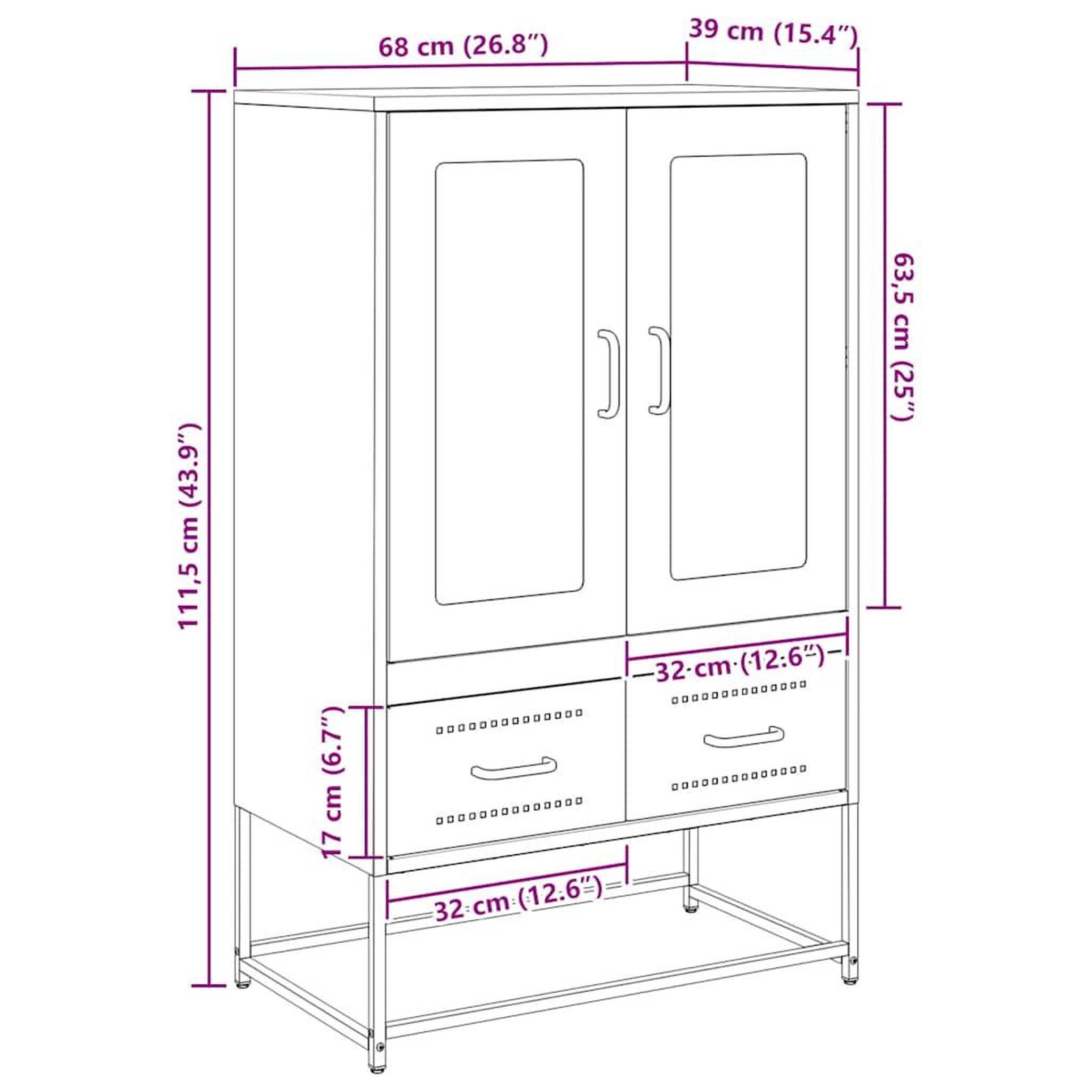 Voir la diapositive 6 : VIDAXL Buffet haut noir 68x39x111,5 cm acier