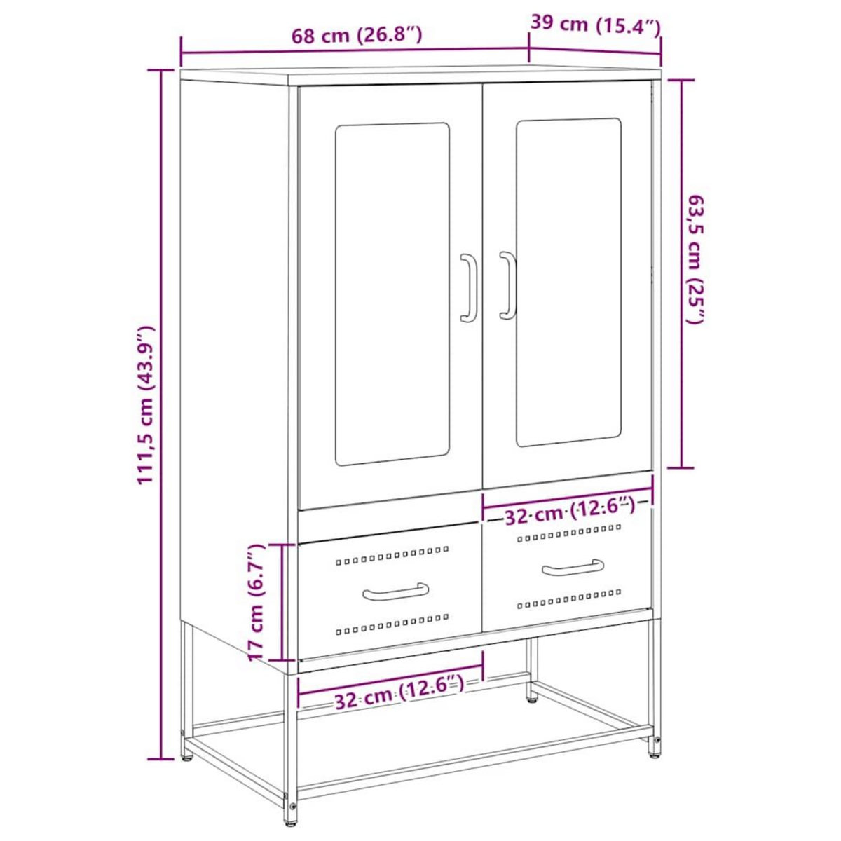 VIDAXL Buffet haut noir 68x39x111,5 cm acier