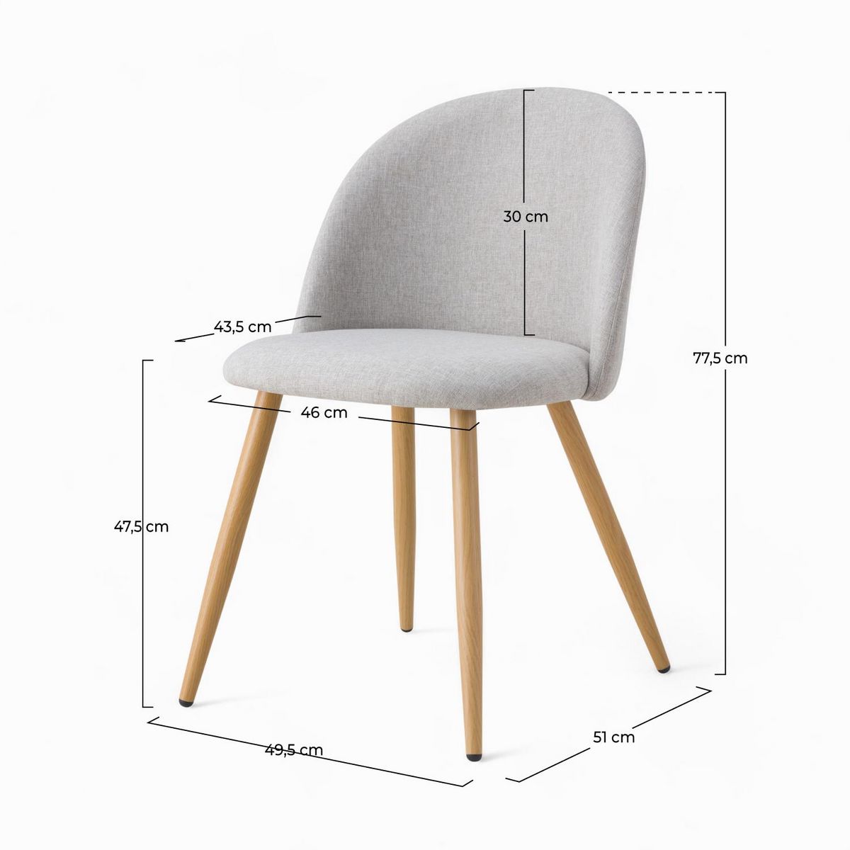 Rendez vous déco Lot de 2 chaises en tissu bleu et pieds en métal effet bois - Cozy